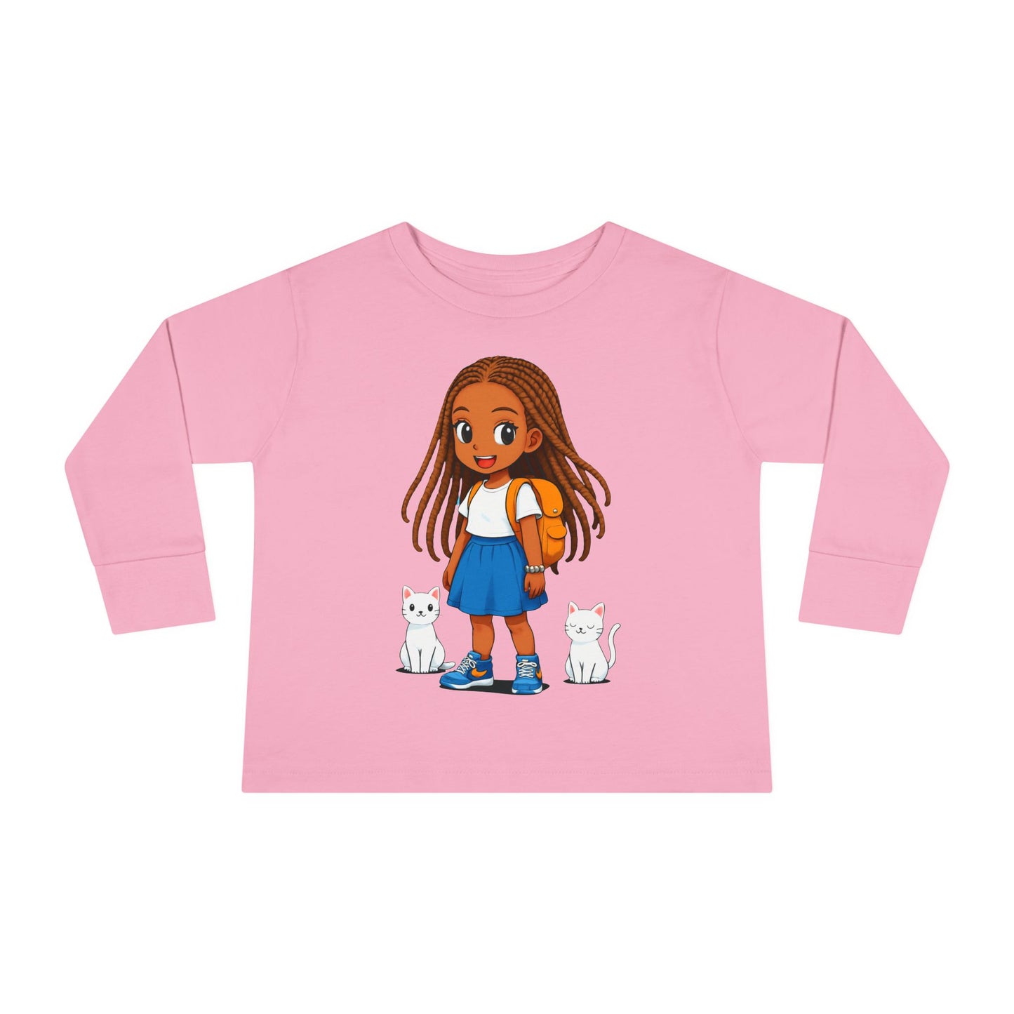 Toddler girl Long Sleeve Tee - Cute Girl with Cats Design