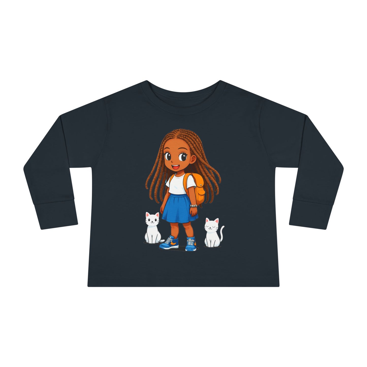 Toddler girl Long Sleeve Tee - Cute Girl with Cats Design