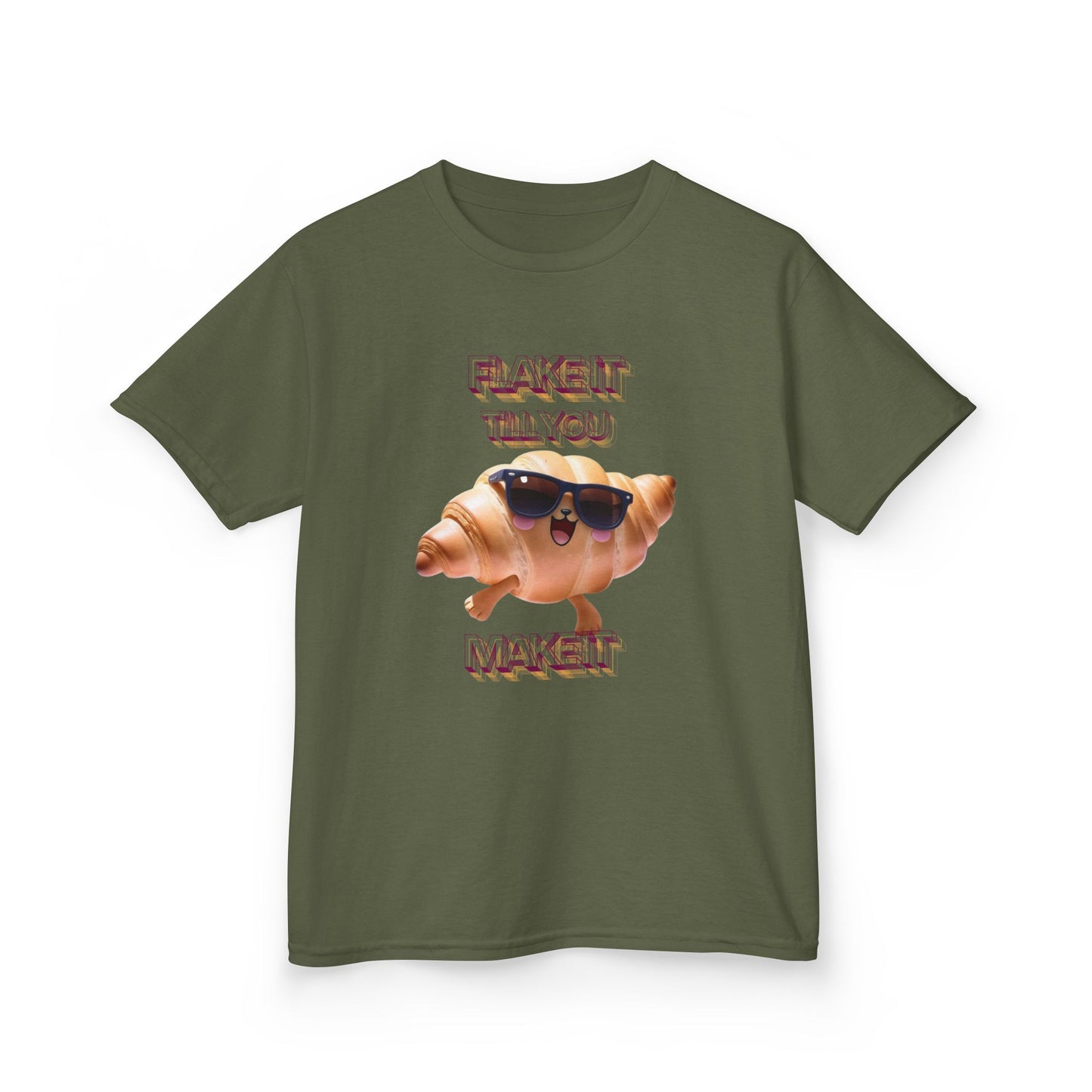 Flake It 'Til You Make It Kids Tee - Fun Croissant Design