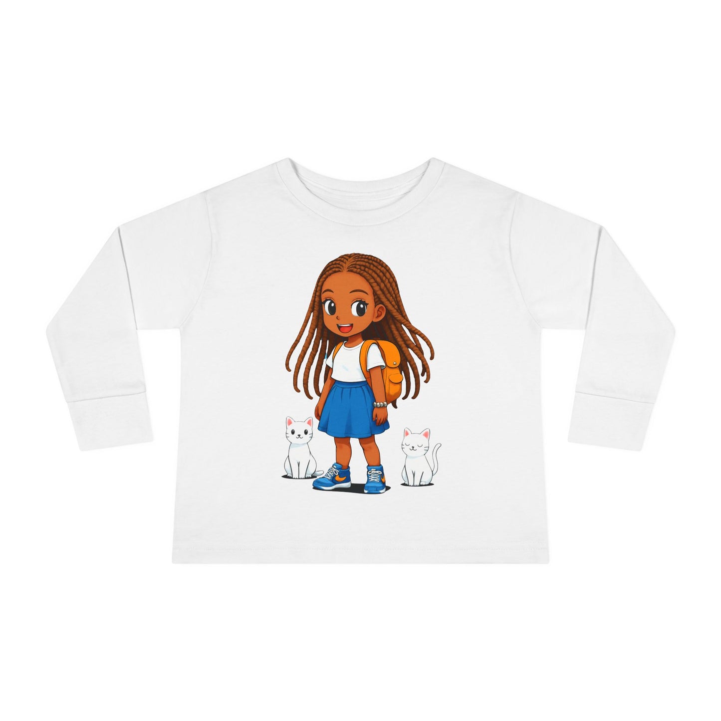 Toddler girl Long Sleeve Tee - Cute Girl with Cats Design