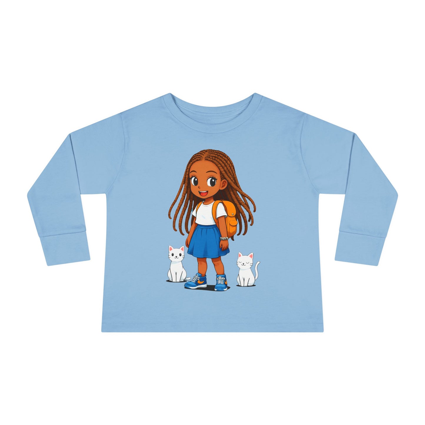 Toddler girl Long Sleeve Tee - Cute Girl with Cats Design