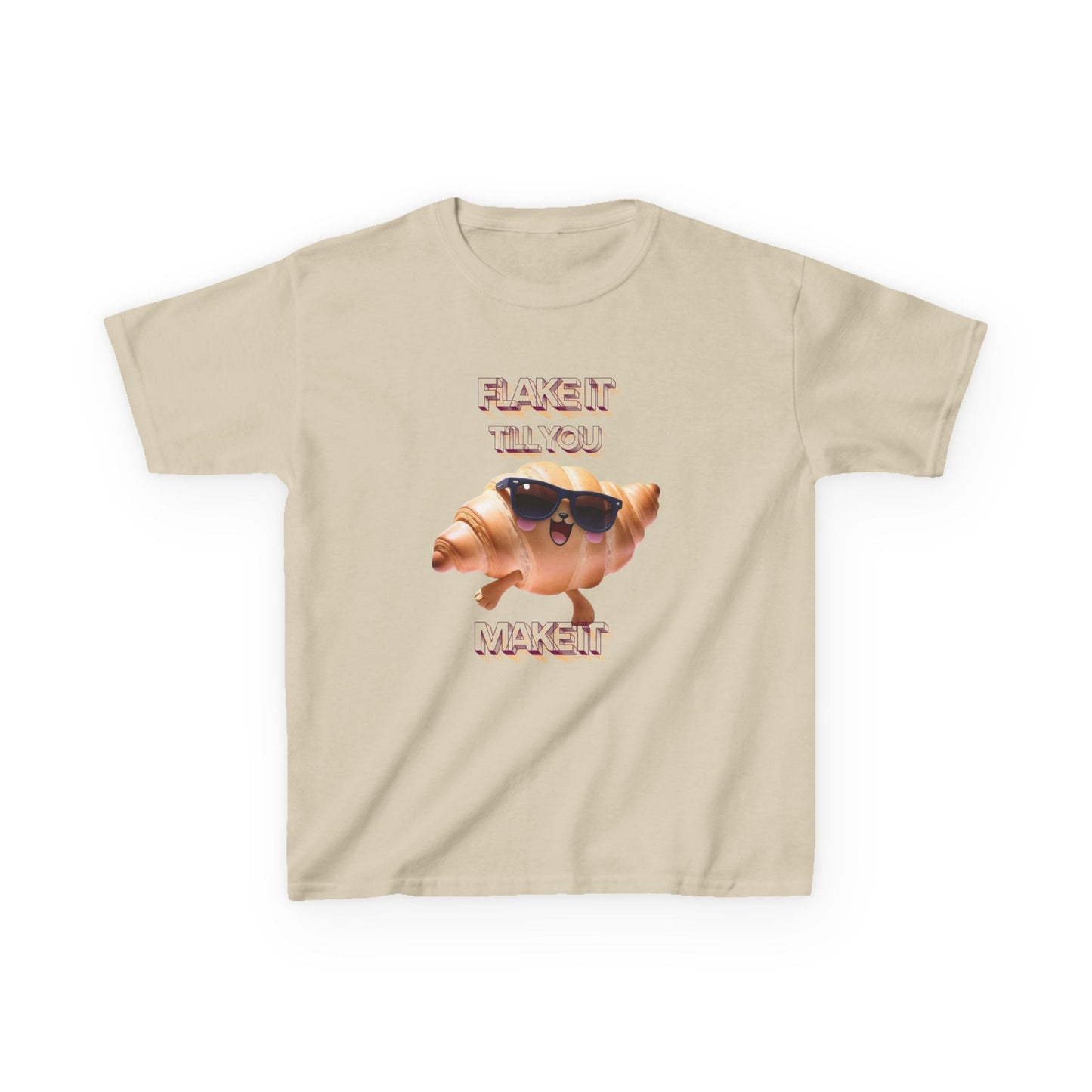 Flake It 'Til You Make It Kids Tee - Fun Croissant Design