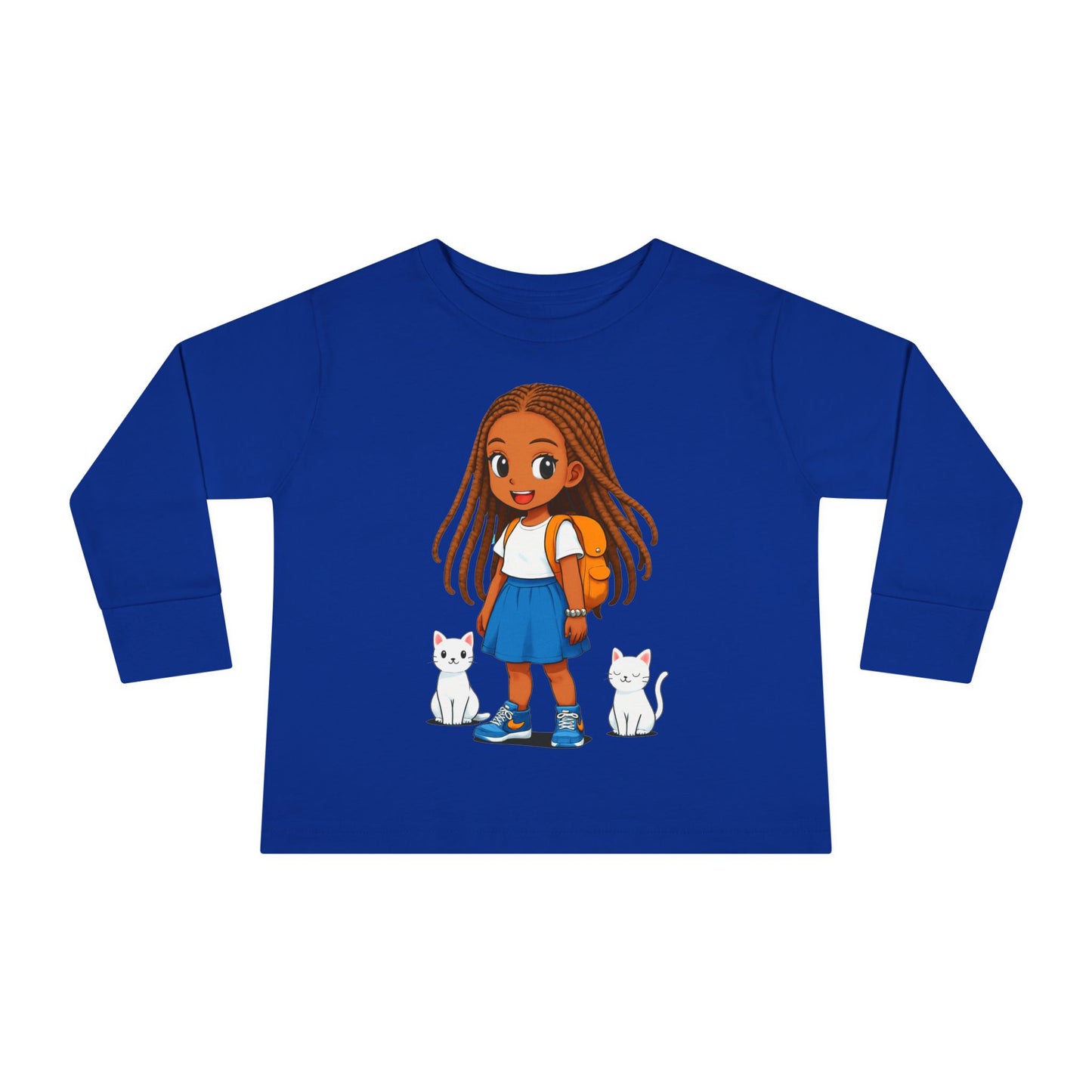 Toddler girl Long Sleeve Tee - Cute Girl with Cats Design