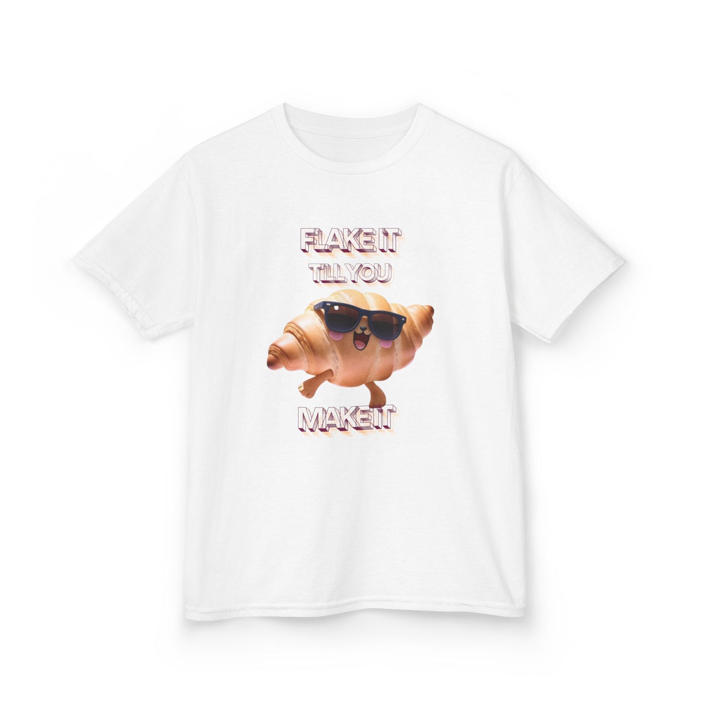 Flake It 'Til You Make It Kids Tee - Fun Croissant Design