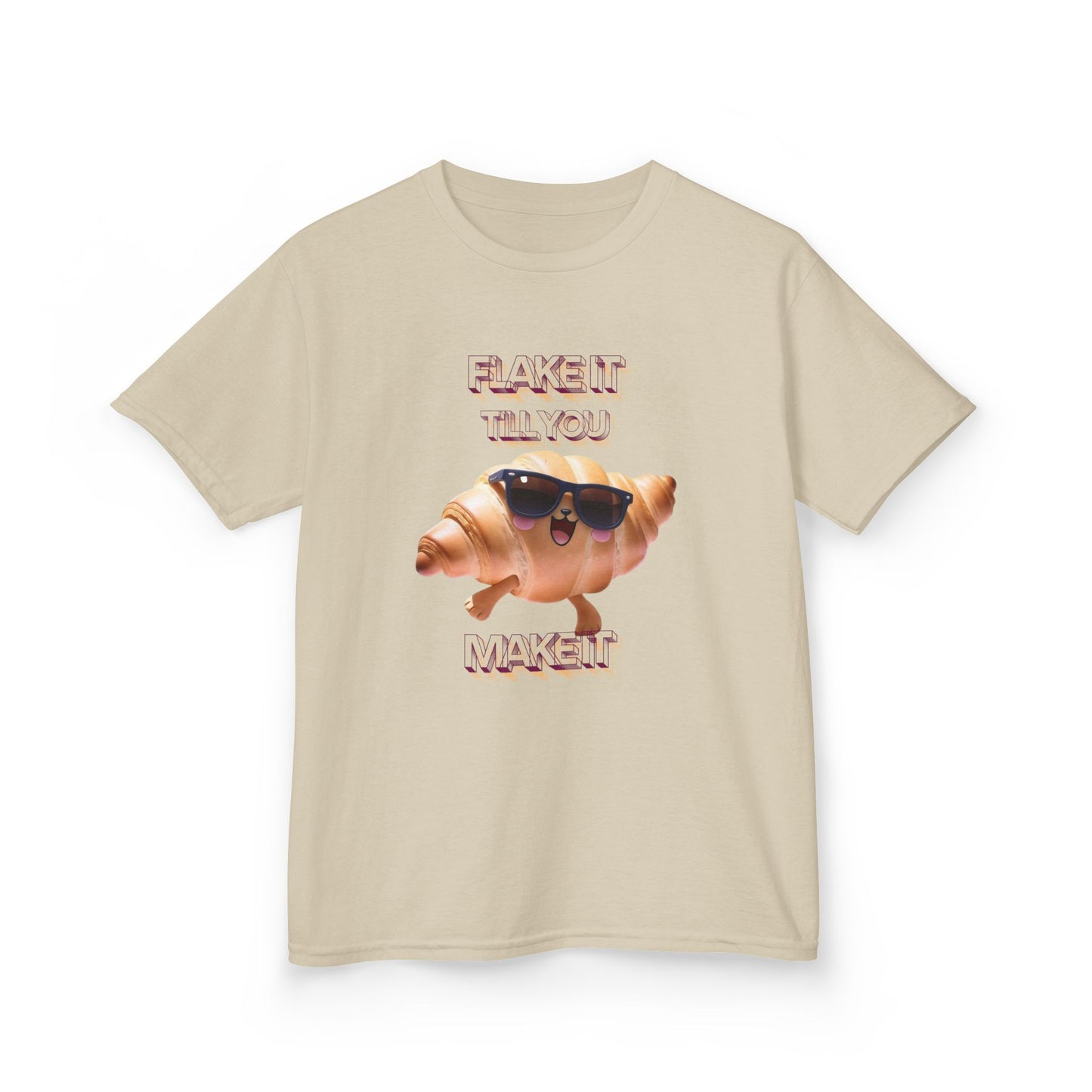 Flake It 'Til You Make It Kids Tee - Fun Croissant Design