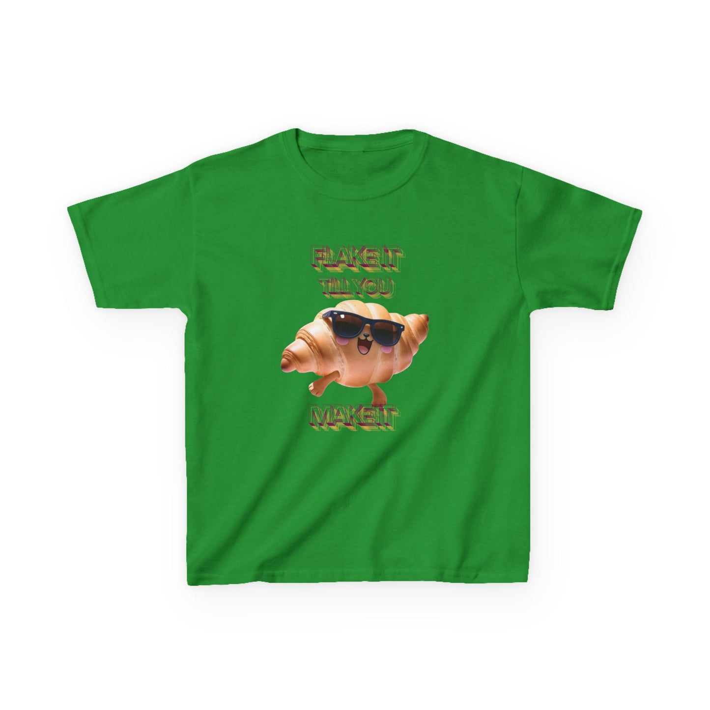 Flake It 'Til You Make It Kids Tee - Fun Croissant Design