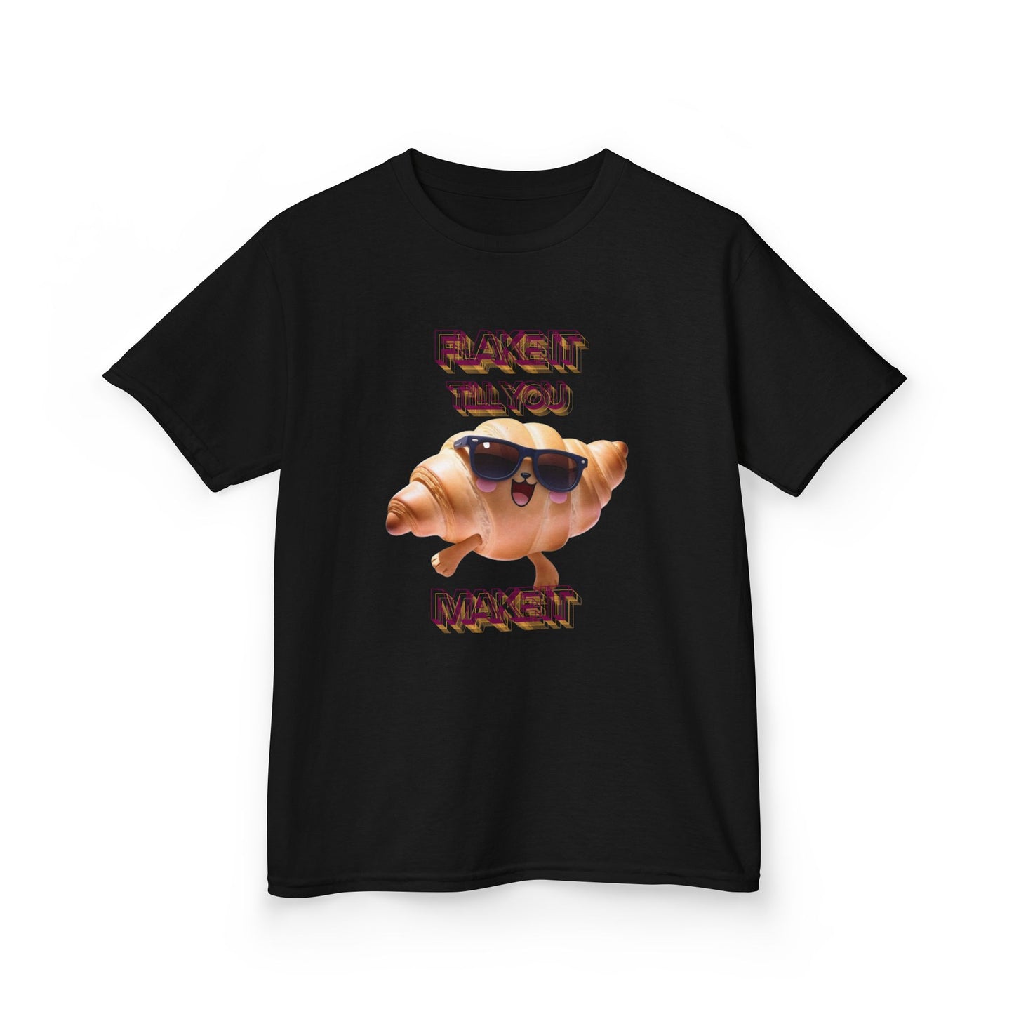 Flake It 'Til You Make It Kids Tee - Fun Croissant Design