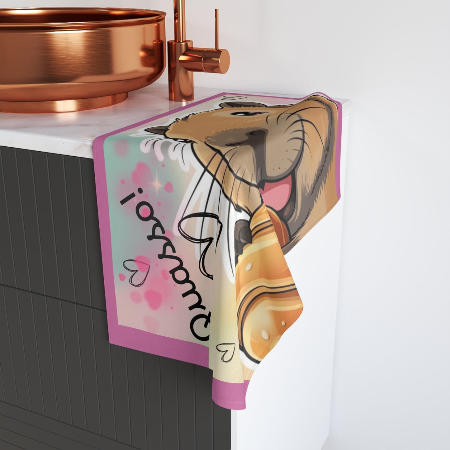 Cute Capybara Hand Towel with Heart Design - Perfect for Home Decor and Gifts