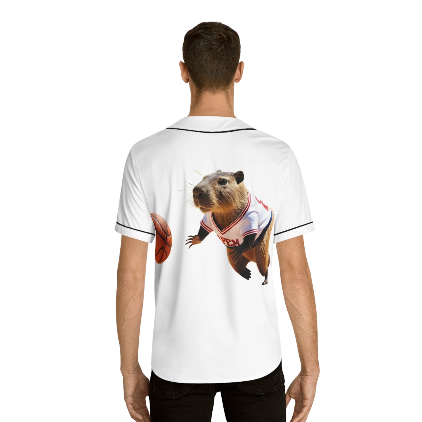 Men's Baseball Jersey with Playful Guinea Pig and Basketball Design