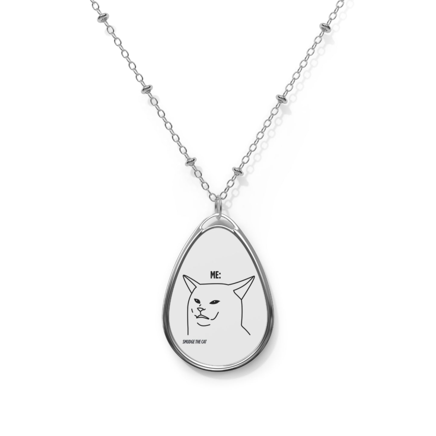funny smudge teamed cat Oval Necklace - Playful Cat Pendant for Cat Lovers