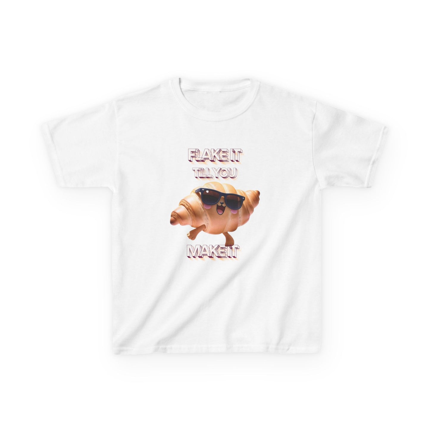 Flake It 'Til You Make It Kids Tee - Fun Croissant Design