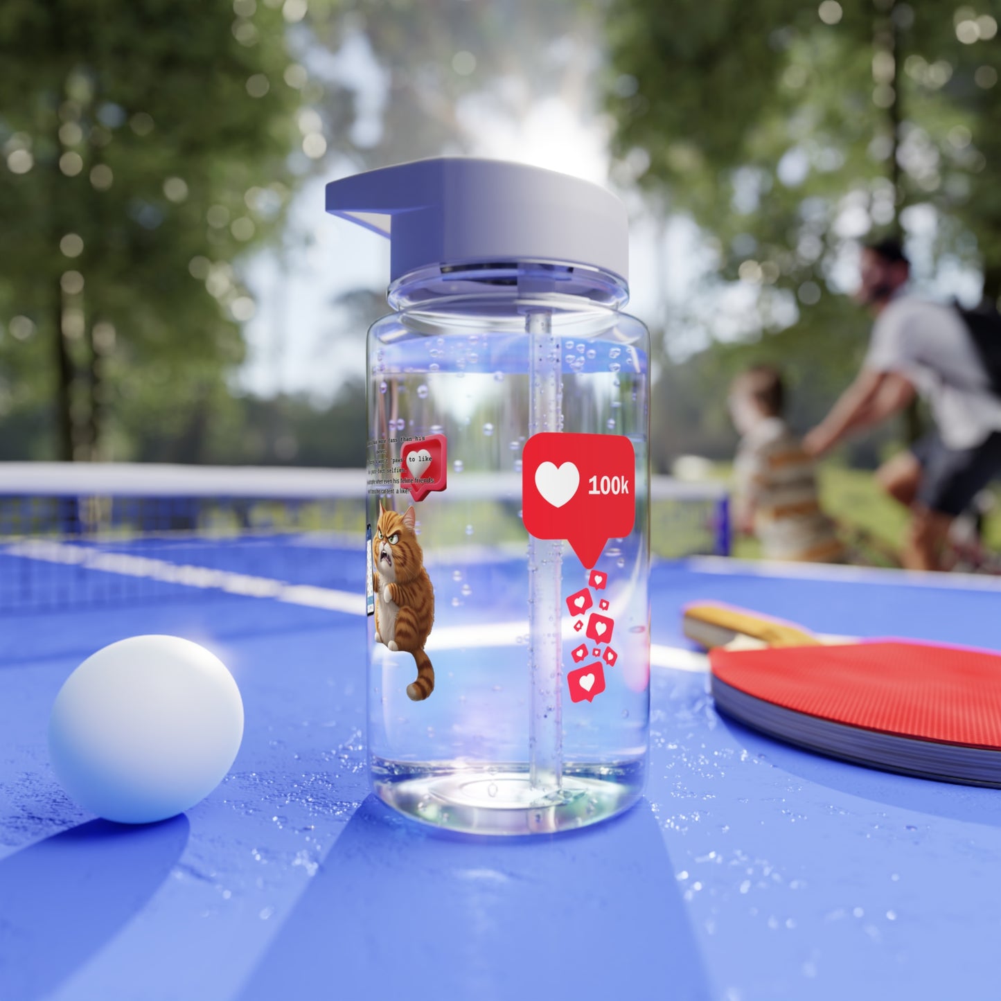Cute Cat wants more likes Tritan Water Bottle with Love Hearts – Perfect for Cat Lovers & Hydration Enthusiasts