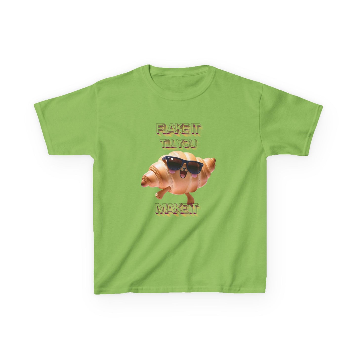 Flake It 'Til You Make It Kids Tee - Fun Croissant Design