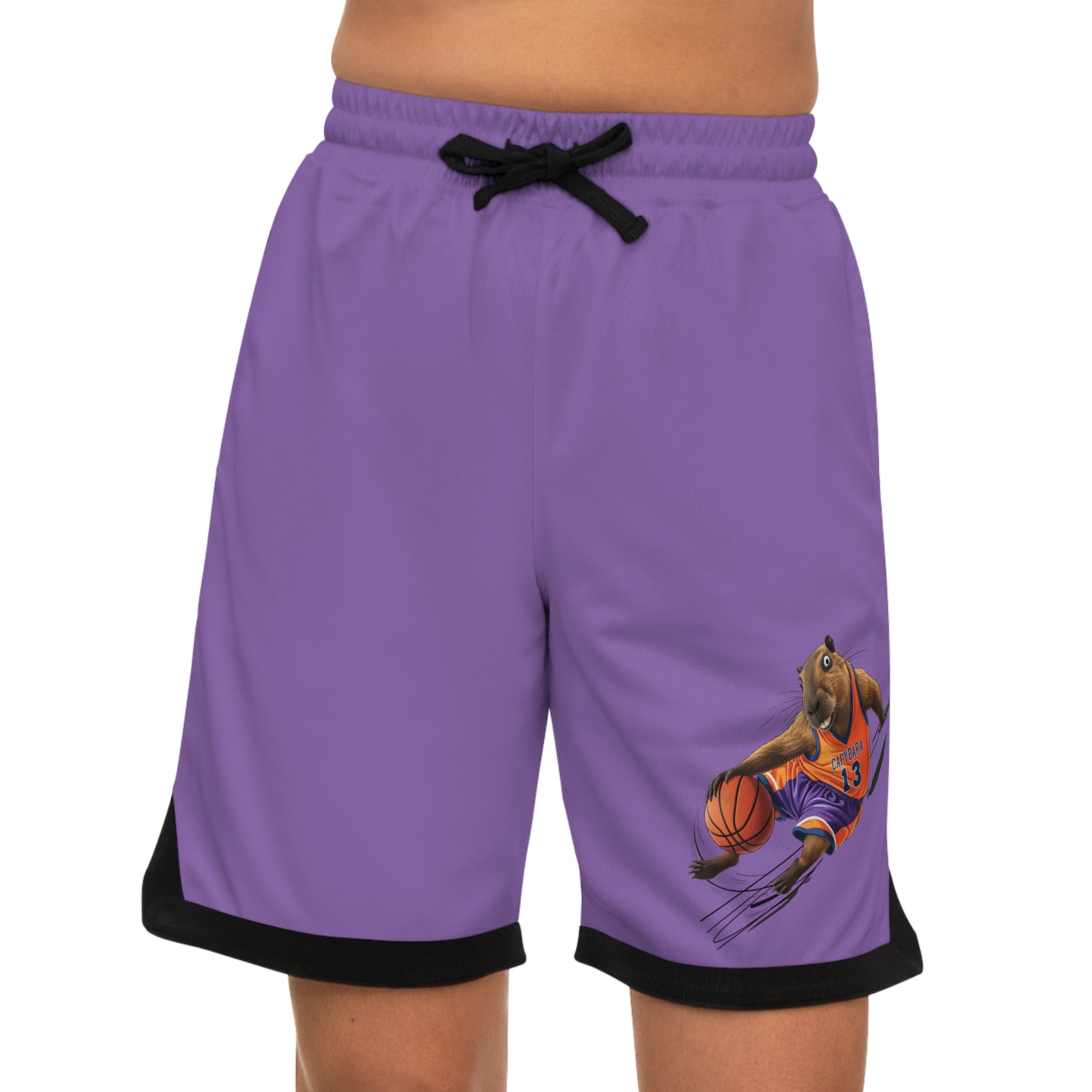 Basketball Rib Shorts with Capybara Design - Purple Sportswear for Kids & Teens
