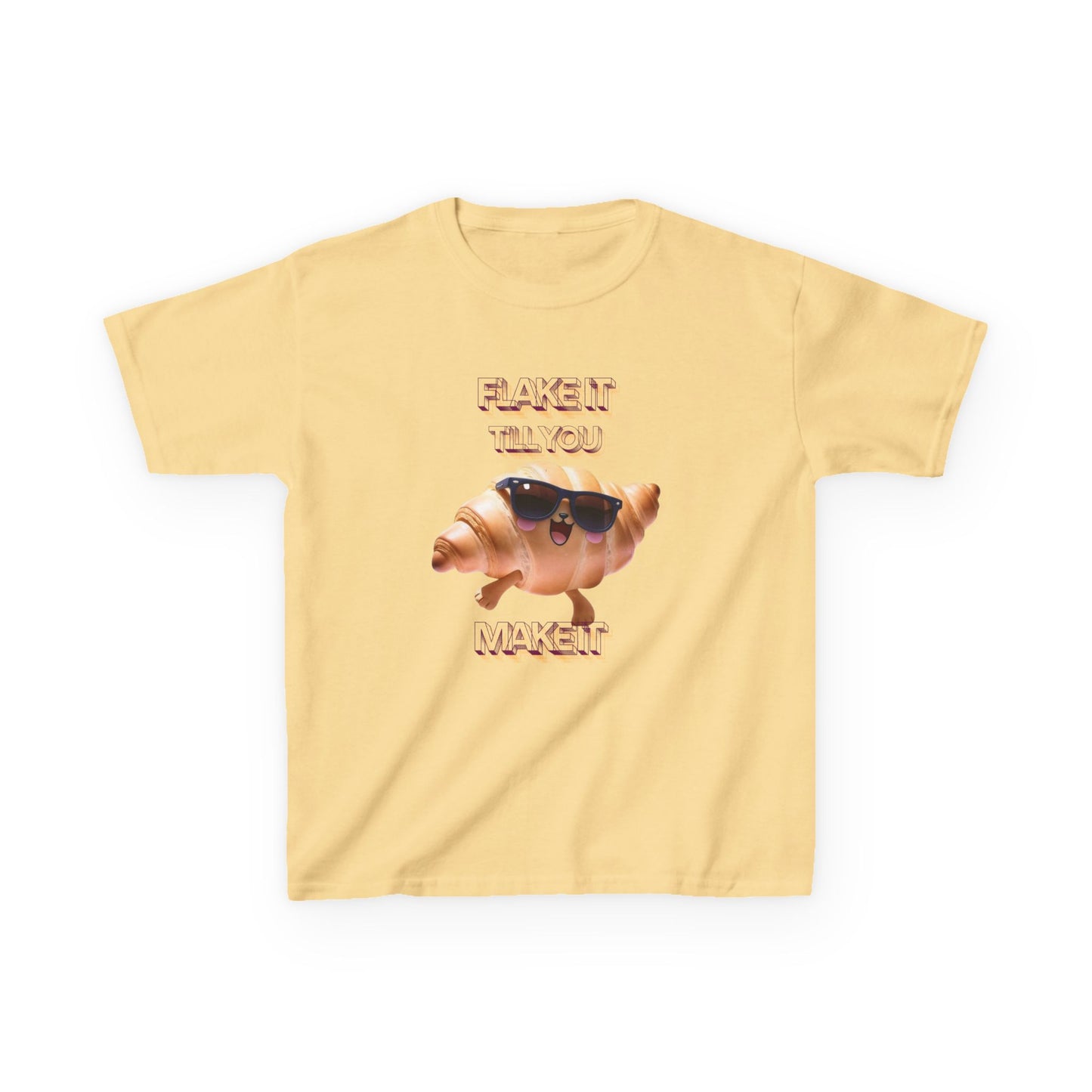 Flake It 'Til You Make It Kids Tee - Fun Croissant Design