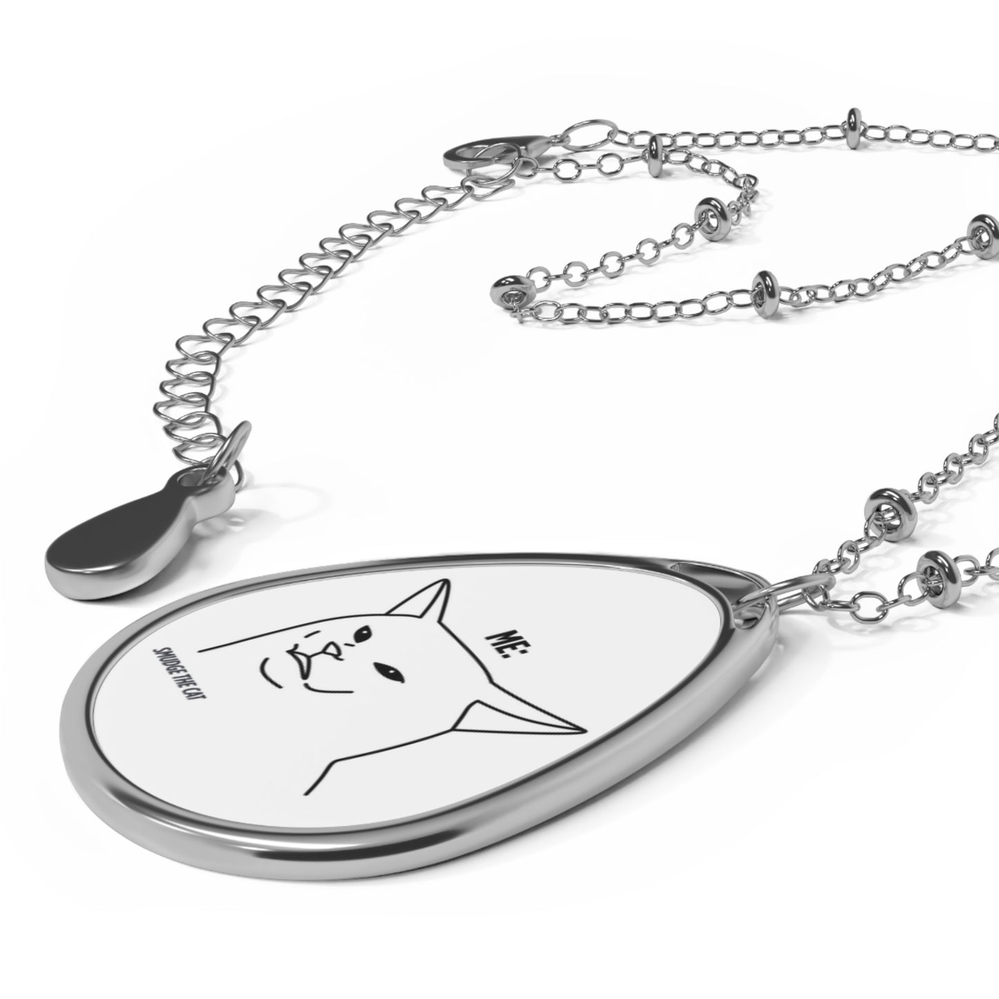 funny smudge teamed cat Oval Necklace - Playful Cat Pendant for Cat Lovers