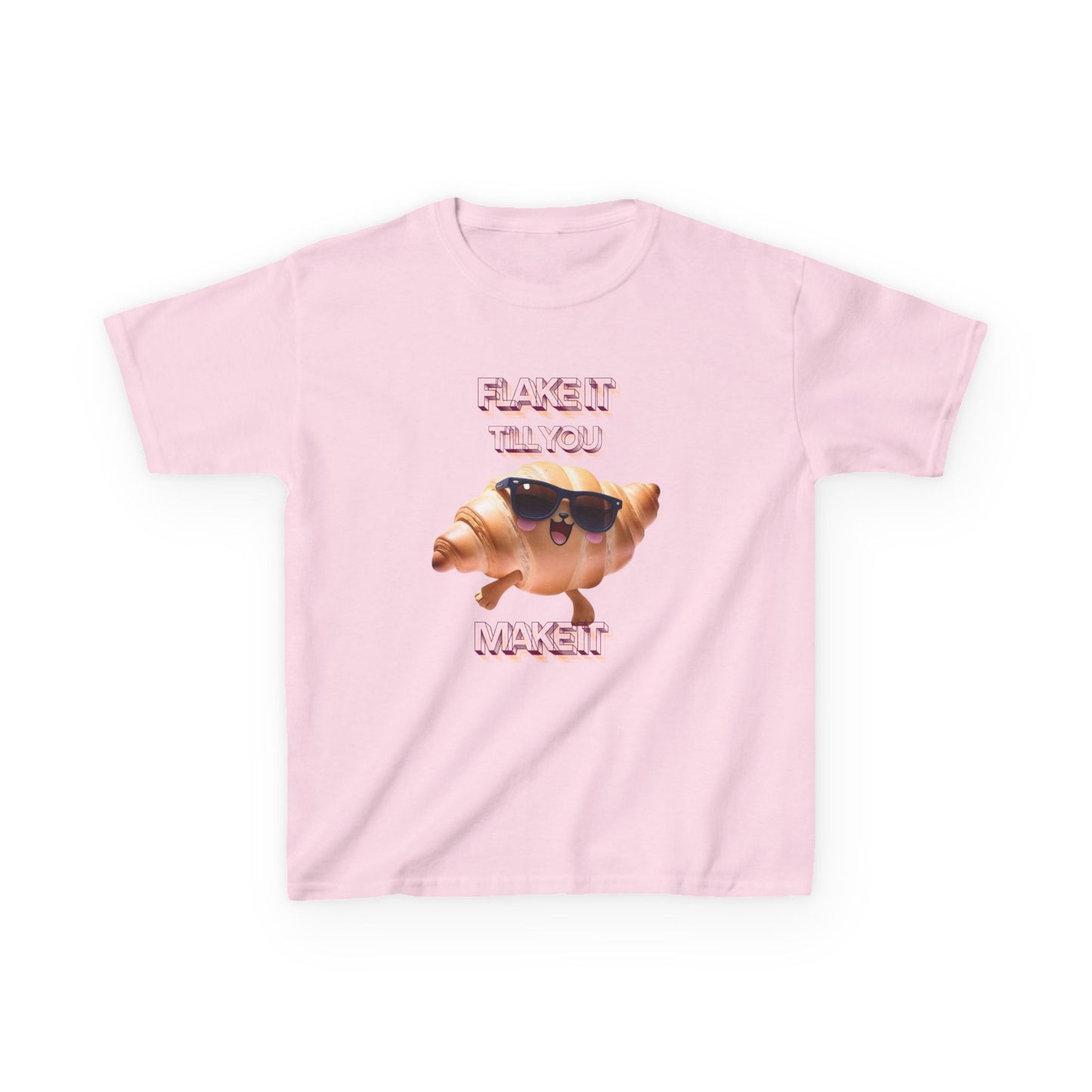 Flake It 'Til You Make It Kids Tee - Fun Croissant Design