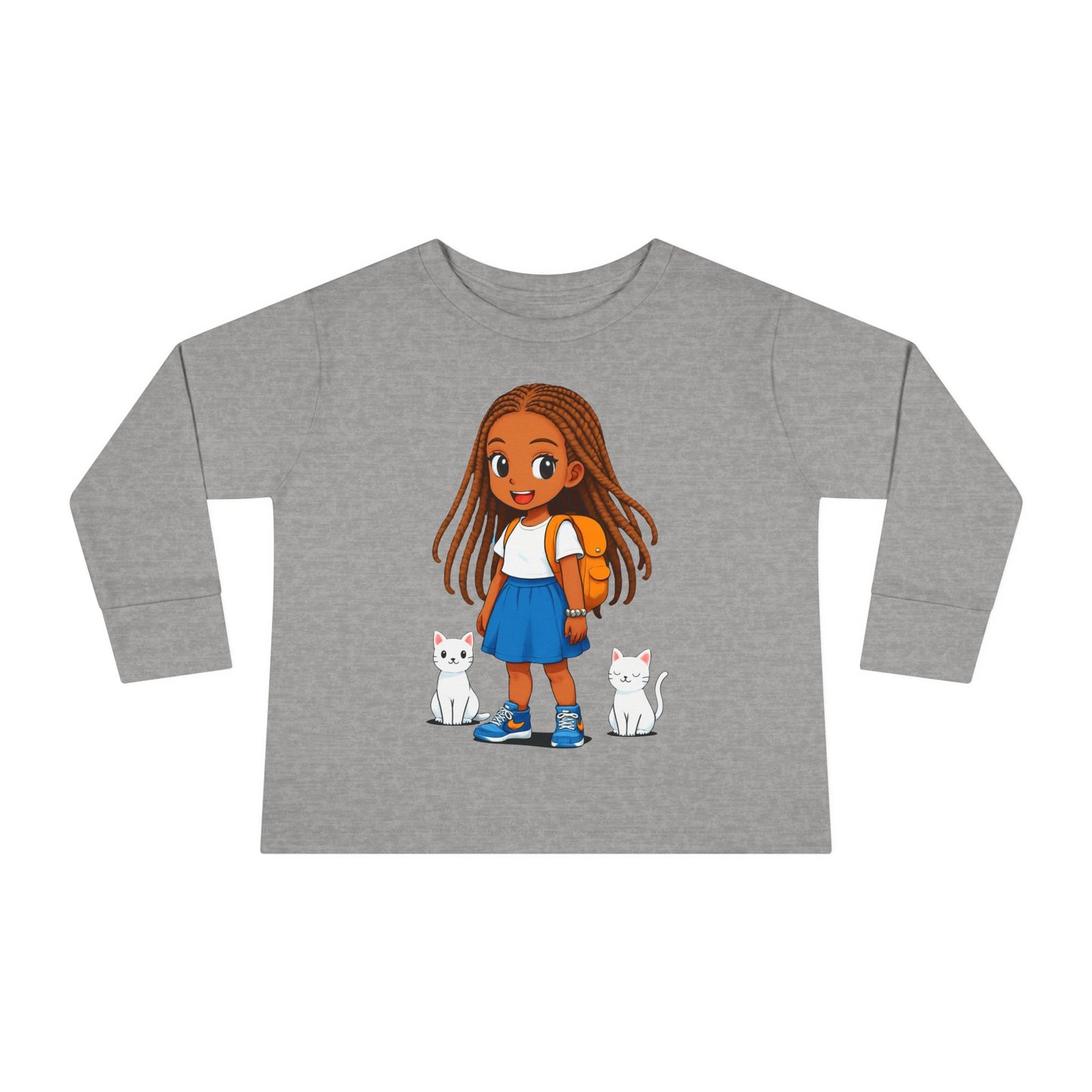 Toddler girl Long Sleeve Tee - Cute Girl with Cats Design
