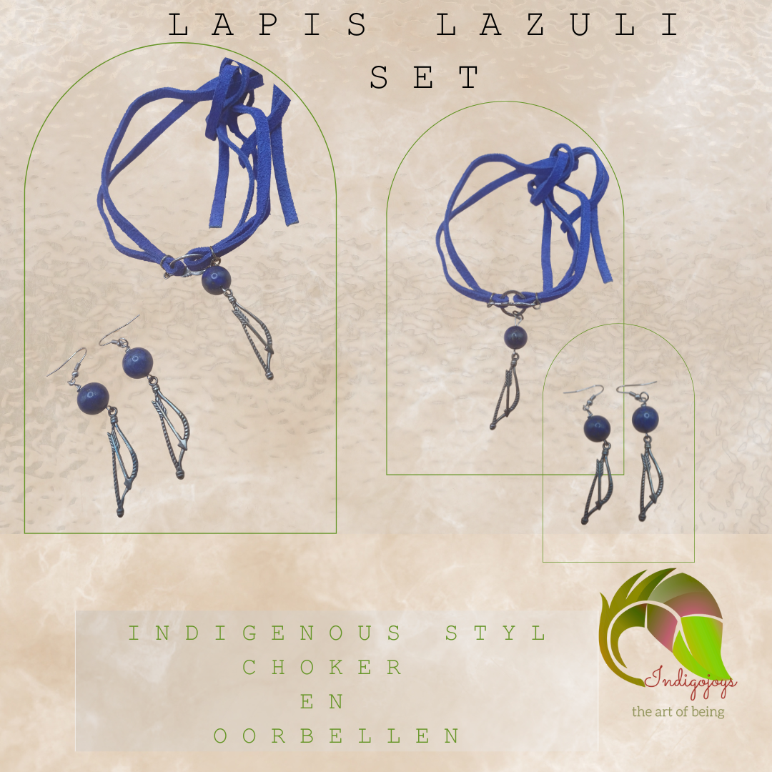 lapis lazuli indigenous set van oorbellen en choker