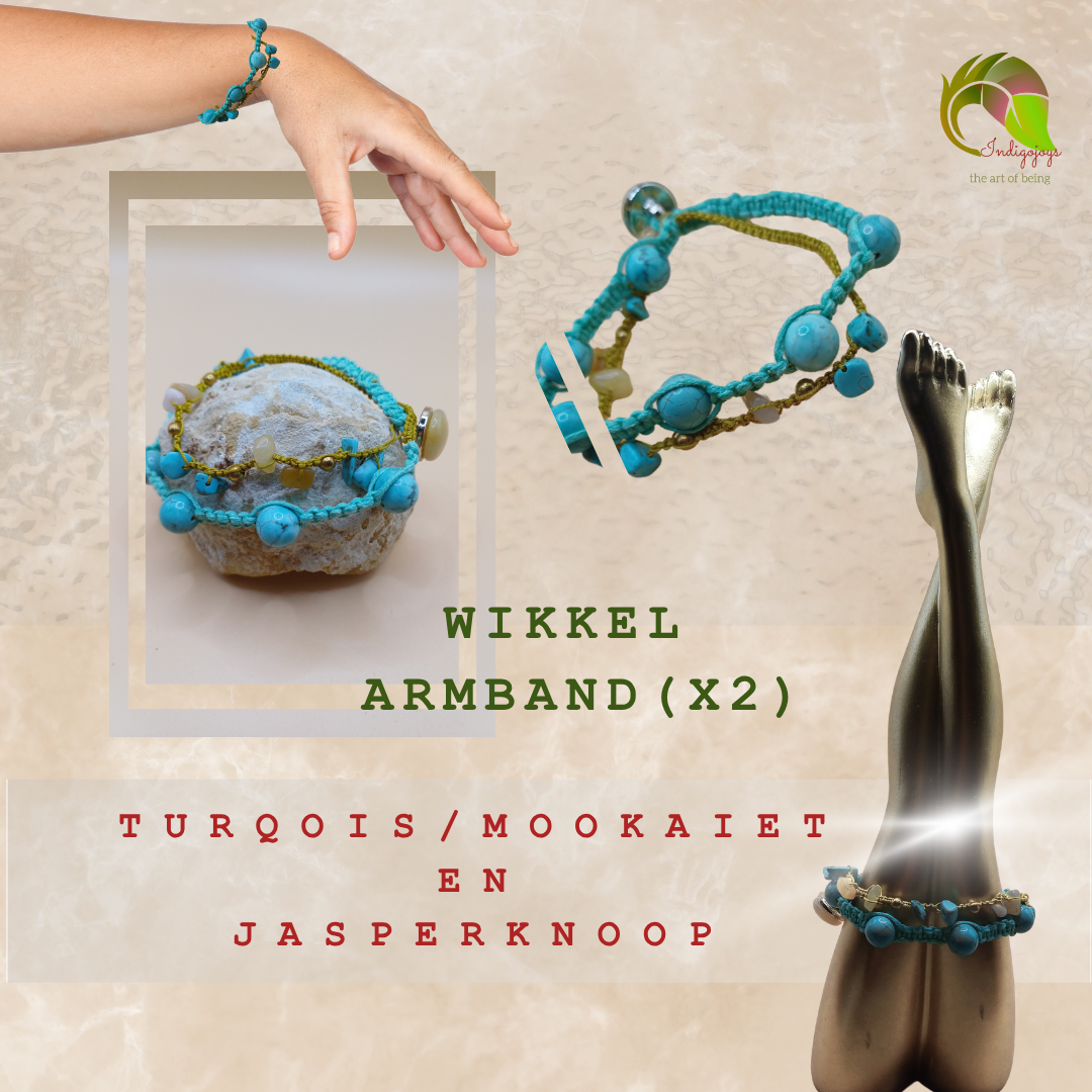 wikkelarmband met turquoise en mookaiet