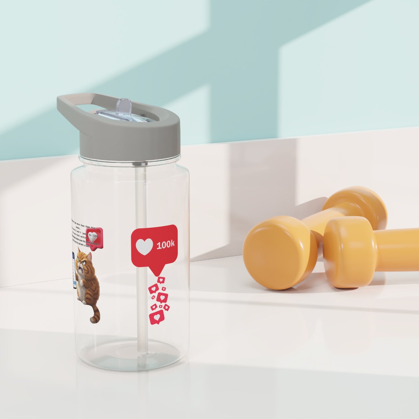 Cute Cat wants more likes Tritan Water Bottle with Love Hearts – Perfect for Cat Lovers & Hydration Enthusiasts