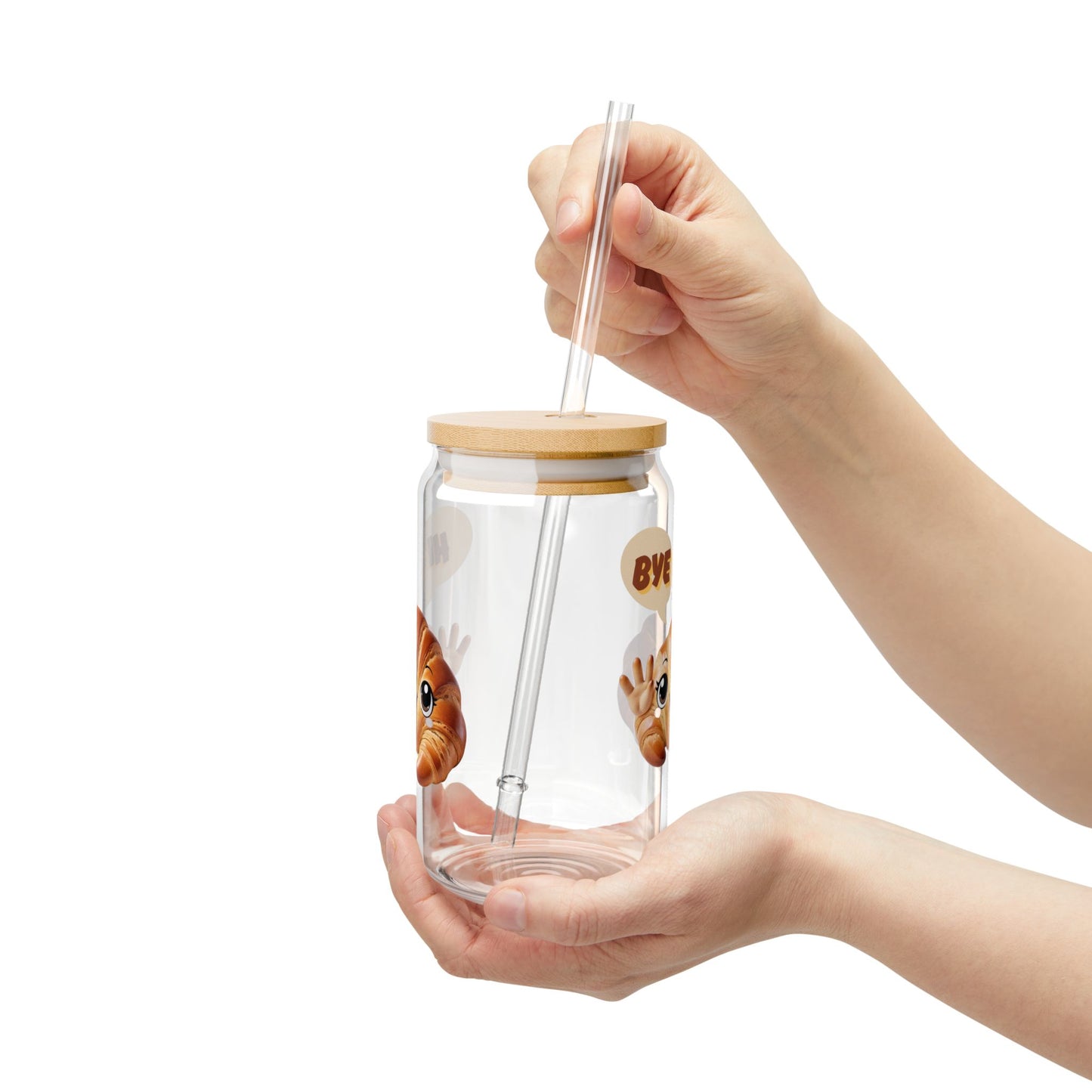 Glass Tumbler - Cute Croissant Greet 16oz