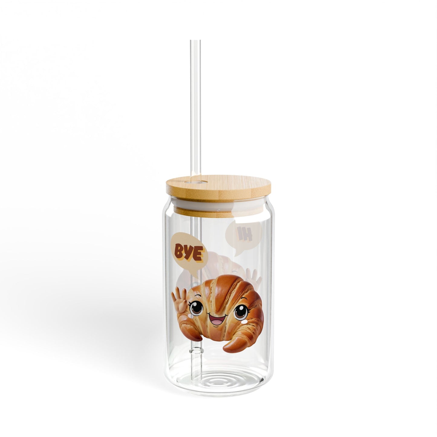 Glass Tumbler - Cute Croissant Greet 16oz