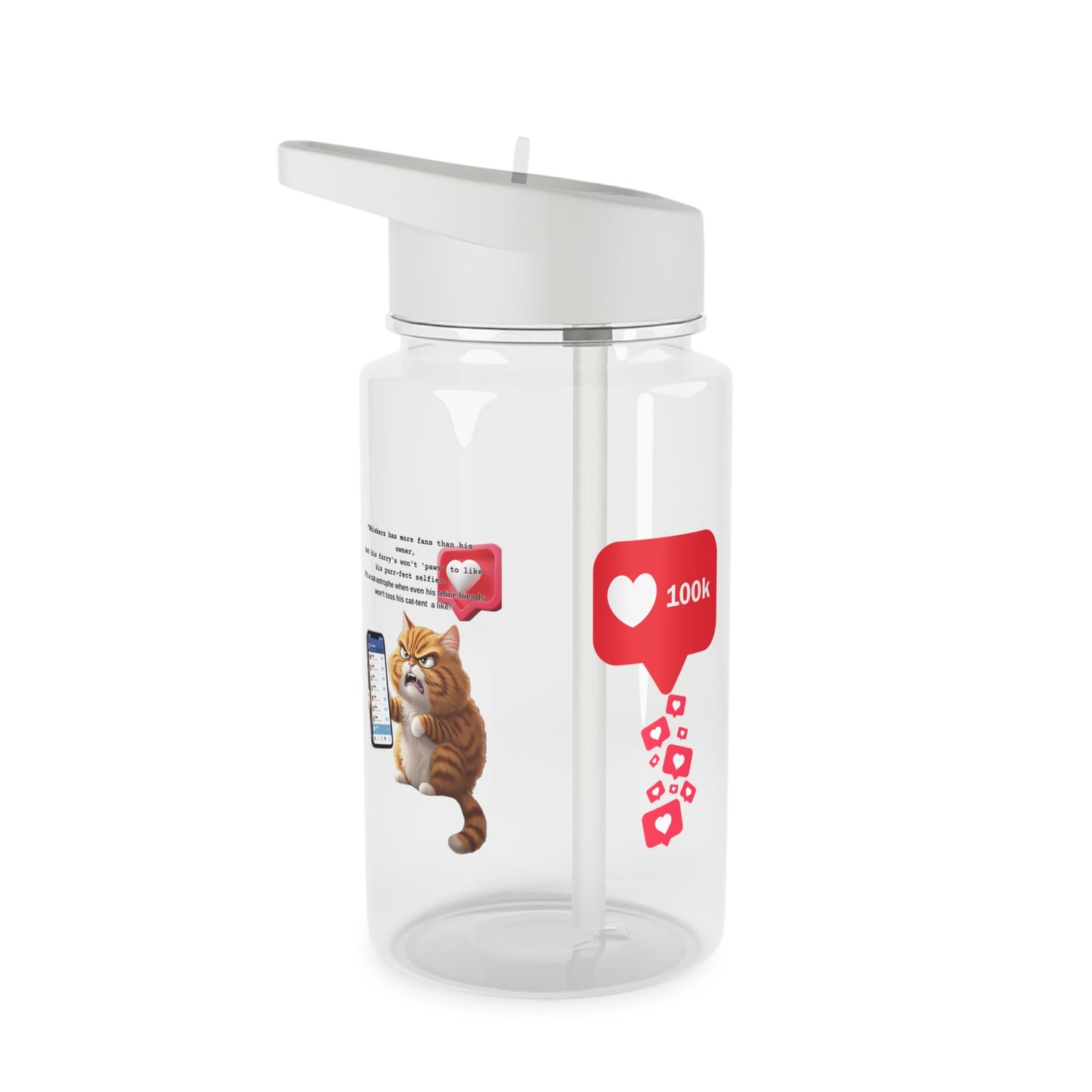 Cute Cat wants more likes Tritan Water Bottle with Love Hearts – Perfect for Cat Lovers & Hydration Enthusiasts