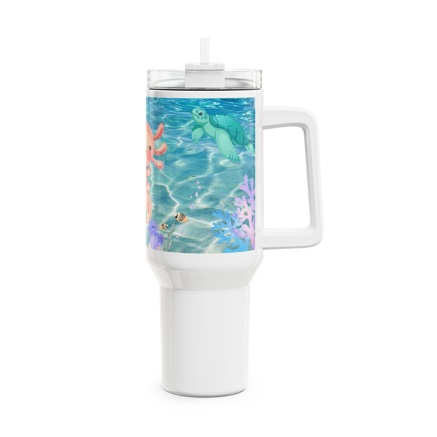 Tumbler, cup 40oz - Cute Sea Creatures Funny Xollotl and Yelly Fish with Beautiful Quote