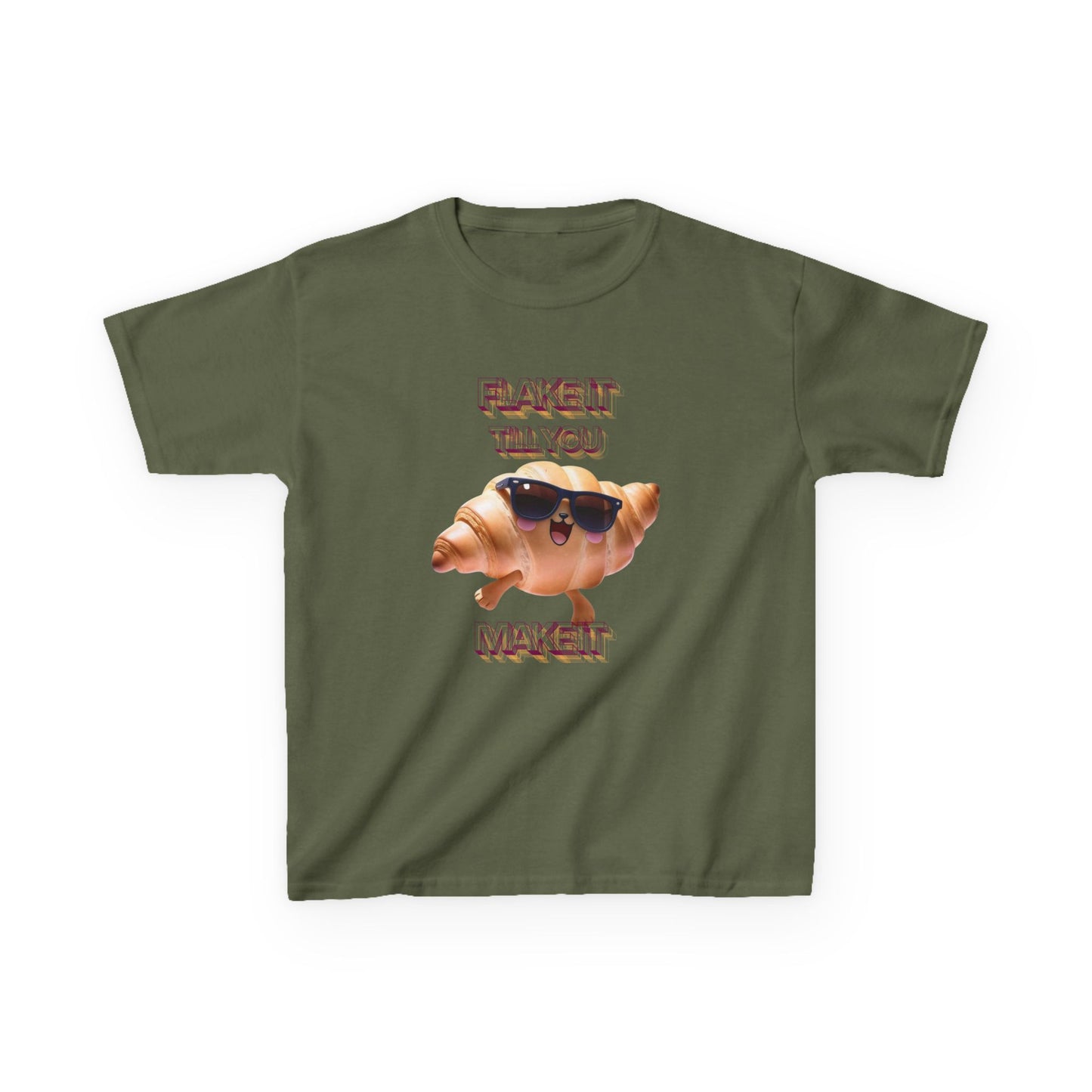 Flake It 'Til You Make It Kids Tee - Fun Croissant Design