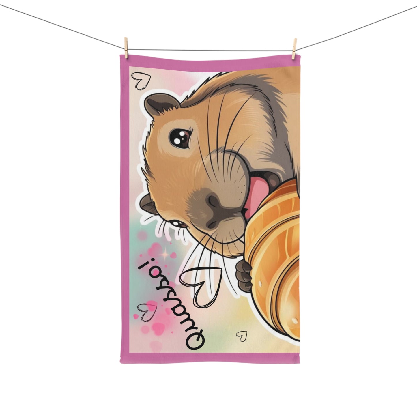 Cute Capybara Hand Towel with Heart Design - Perfect for Home Decor and Gifts