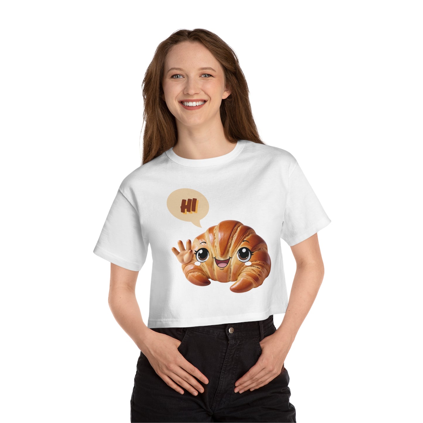Cute Cropped T-Shirt with Friendly Croissant Design - Perfect for Food Lovers!
