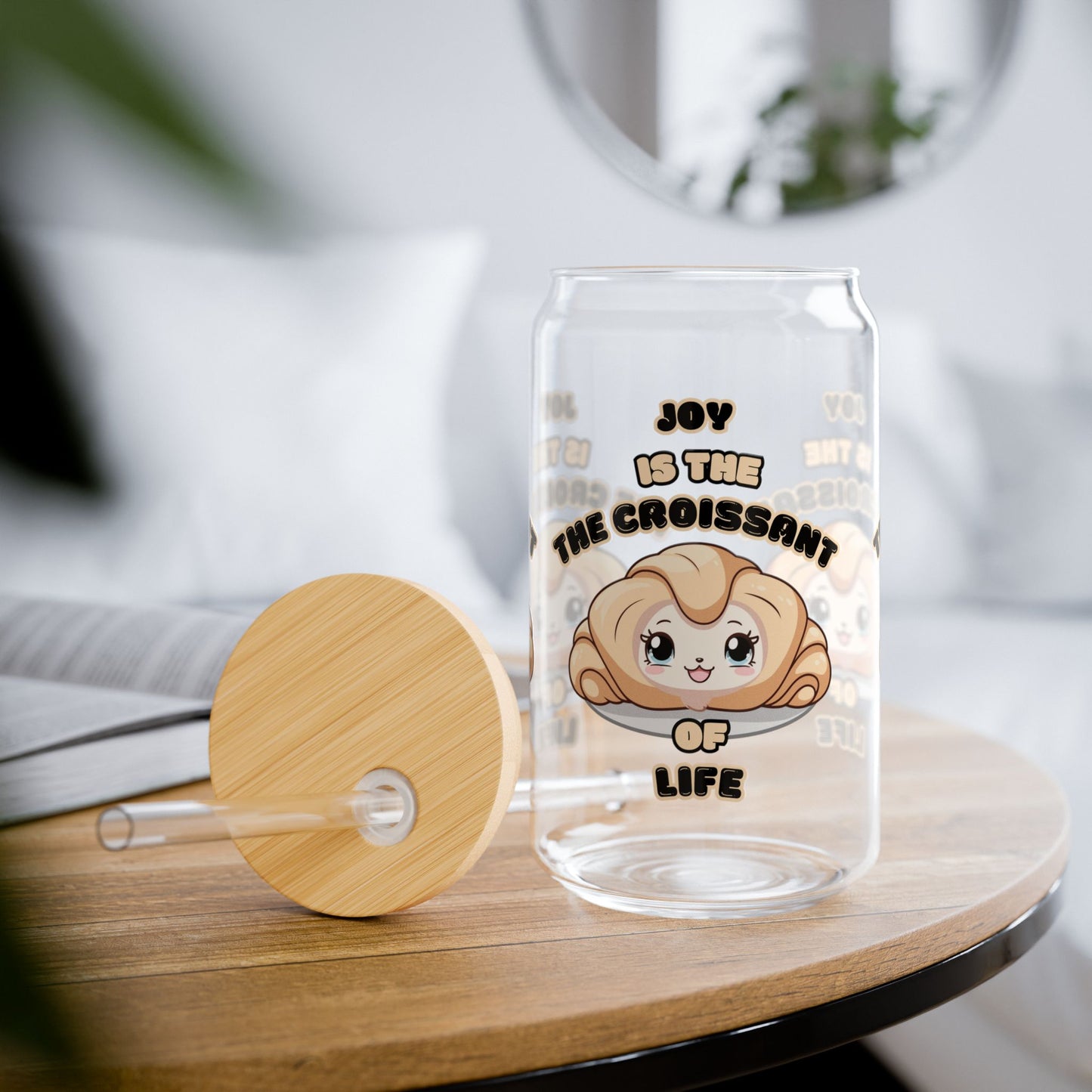 Glass Tumbler - Joy is the Croissant of Life Word Joke Design