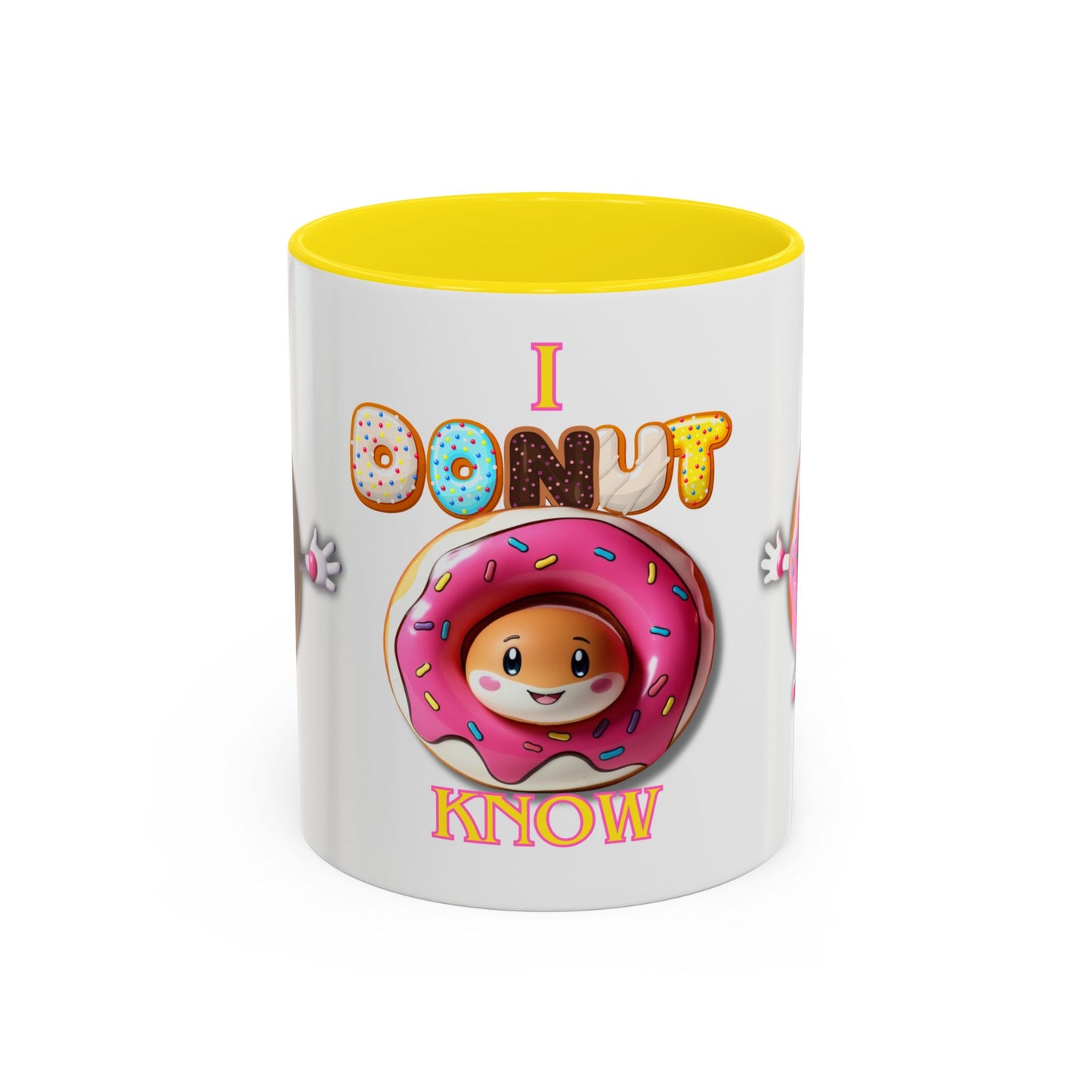 Cute Donut Accent Coffee Mug - I Donut Know - Fun Gift for Coffee Lovers