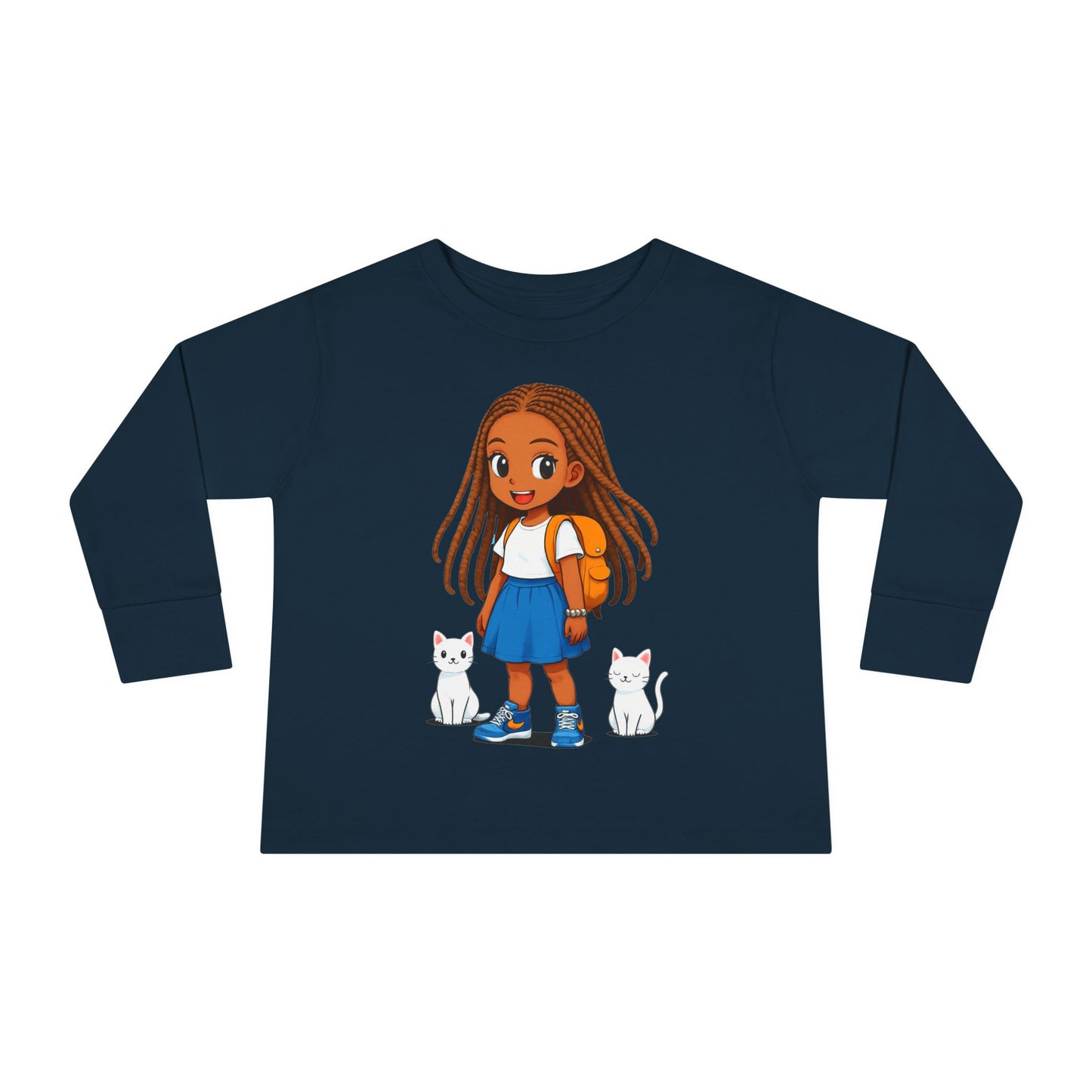 Toddler girl Long Sleeve Tee - Cute Girl with Cats Design