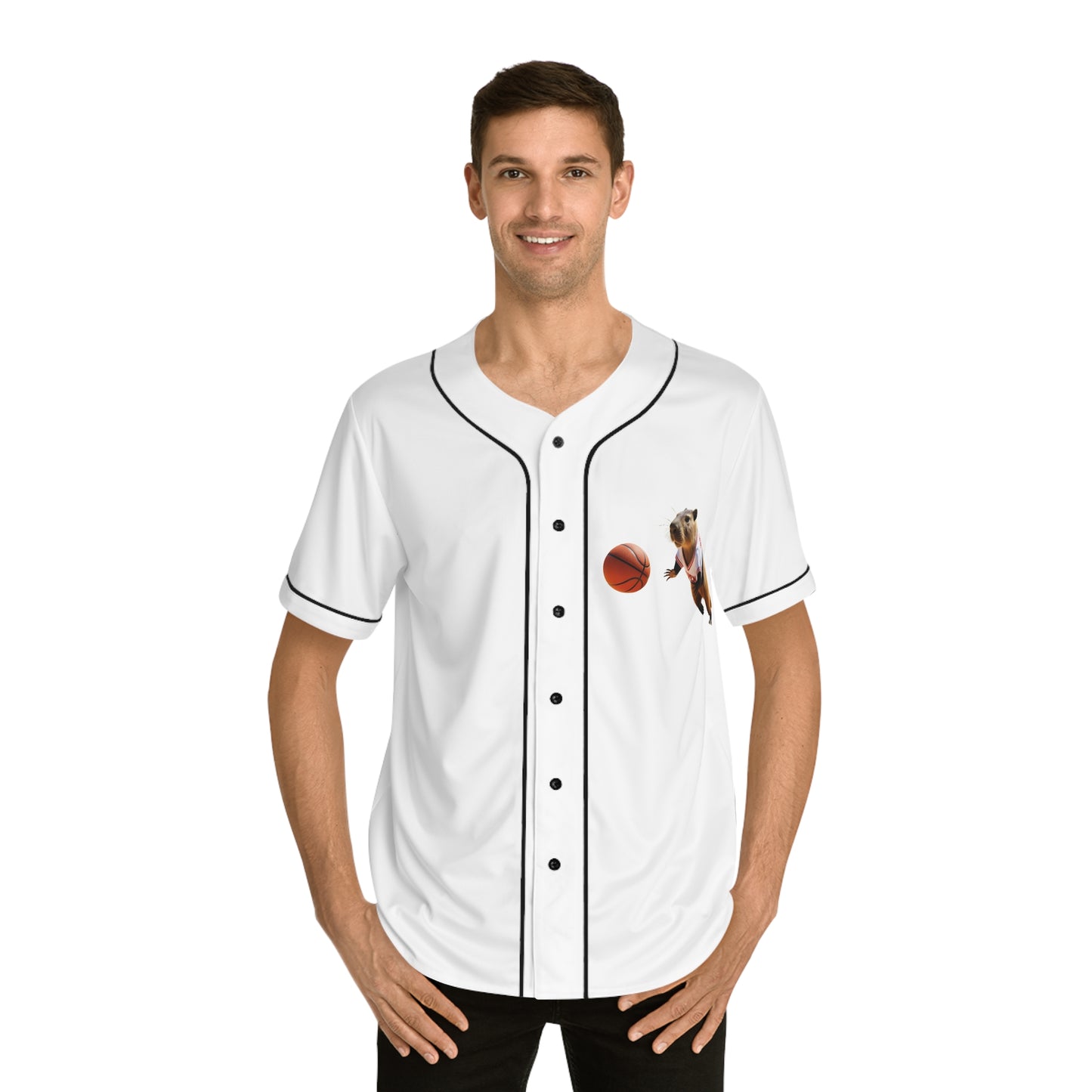 Men's Baseball Jersey with Playful Guinea Pig and Basketball Design