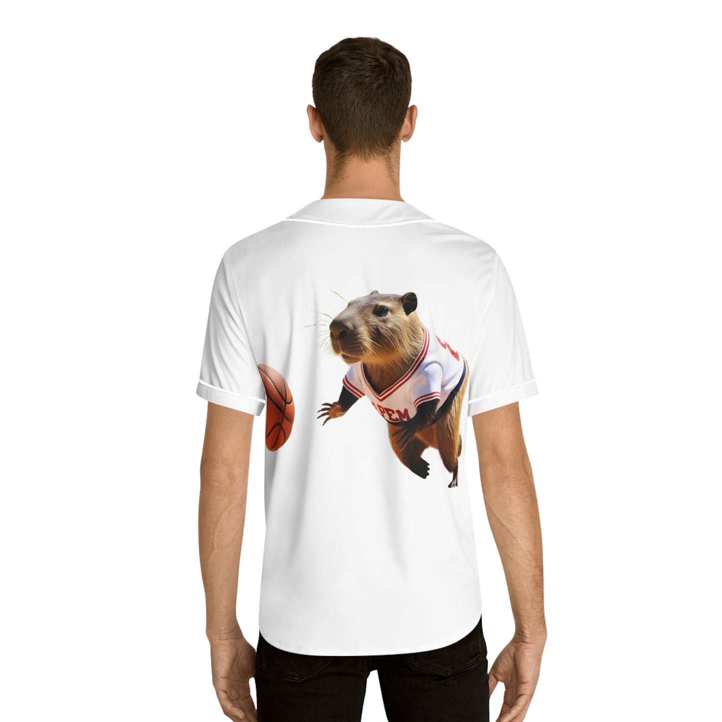 Men's Baseball Jersey with Playful Guinea Pig and Basketball Design