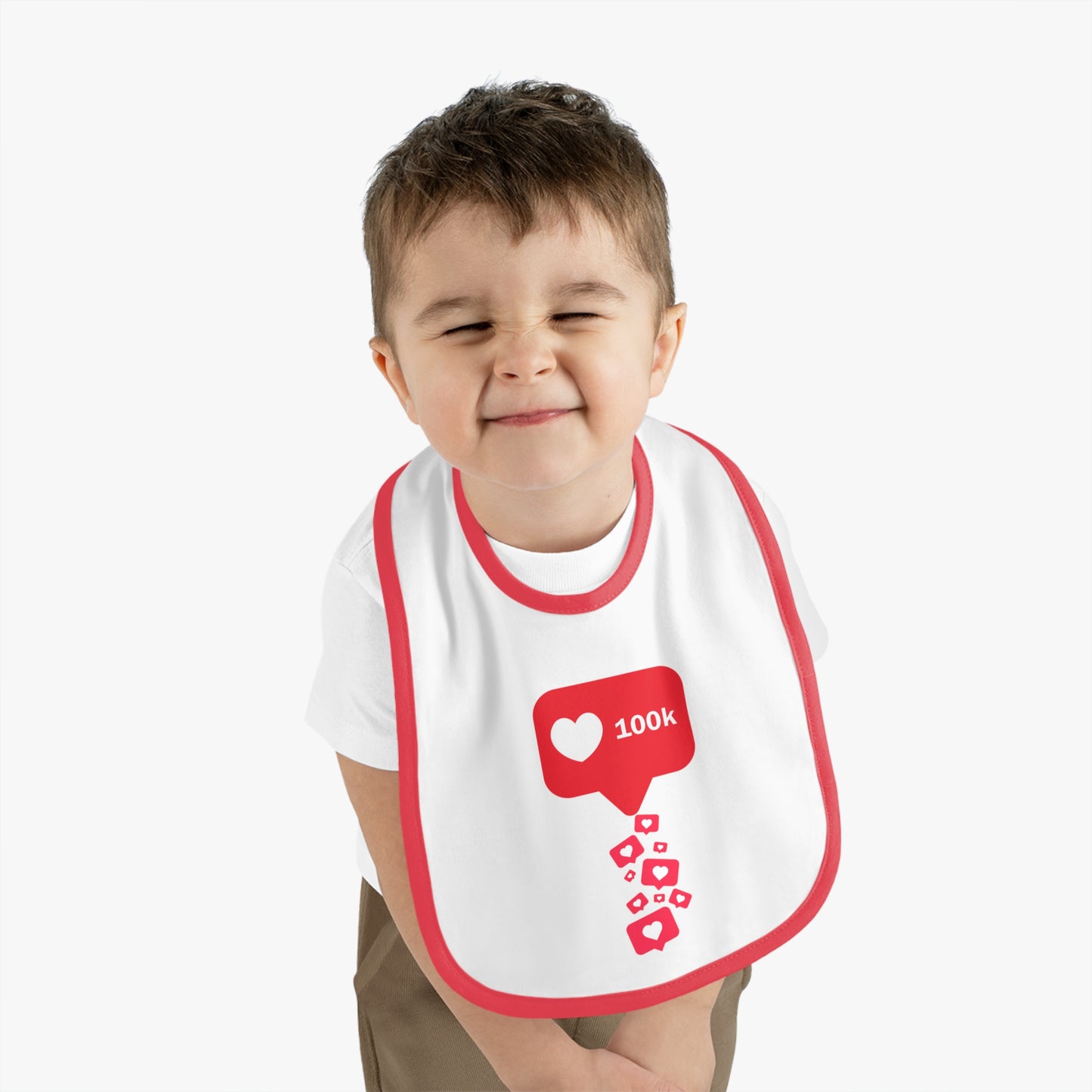 Infant Contrast Trim Bib - 100k Love Hearts Design