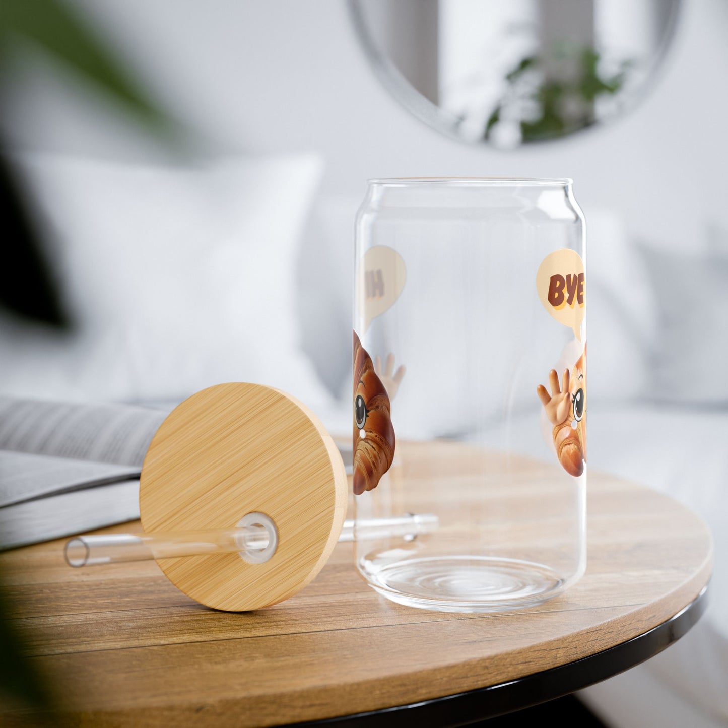 Glass Tumbler - Cute Croissant Greet 16oz