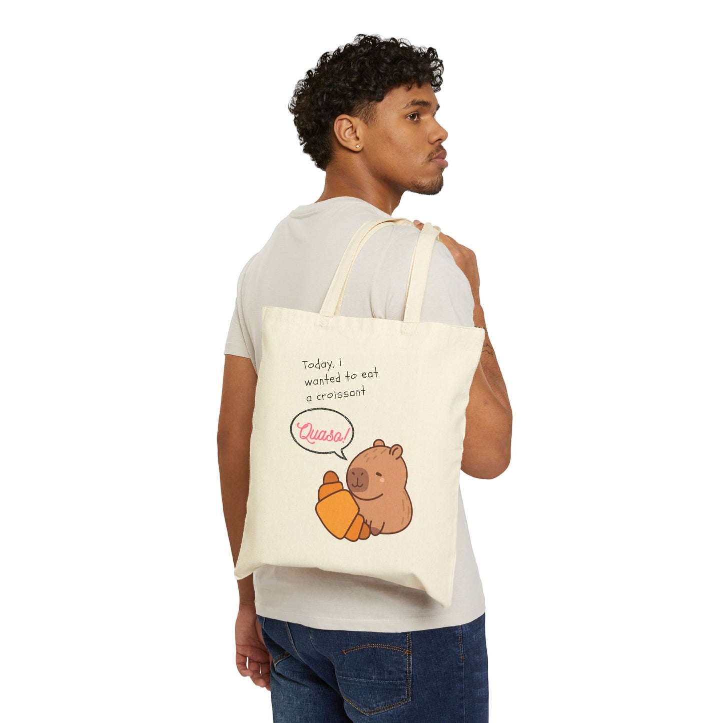 Funny Capybara Croissant Cotton Canvas Tote Bag