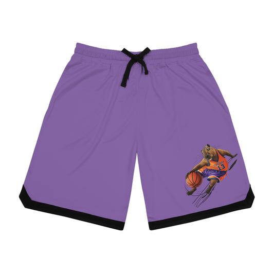 Basketball Rib Shorts with Capybara Design - Purple Sportswear for Kids & Teens