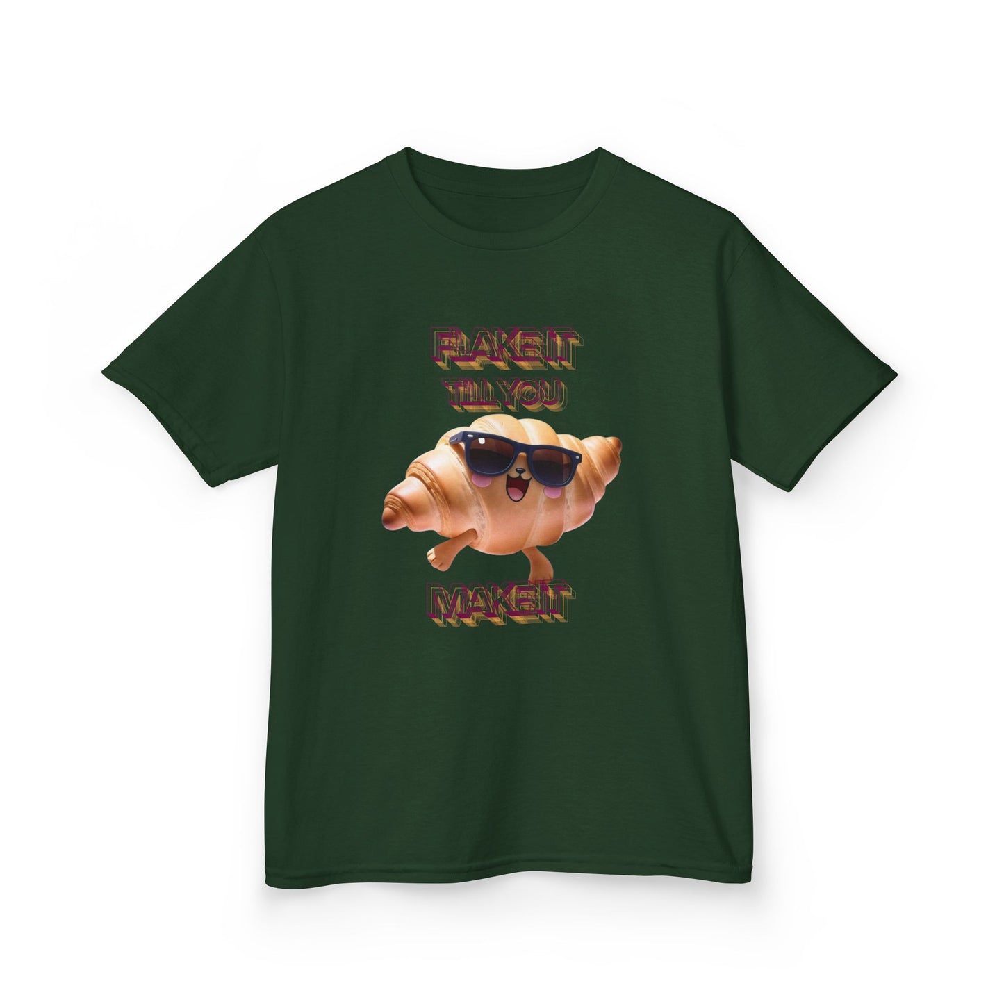 Flake It 'Til You Make It Kids Tee - Fun Croissant Design