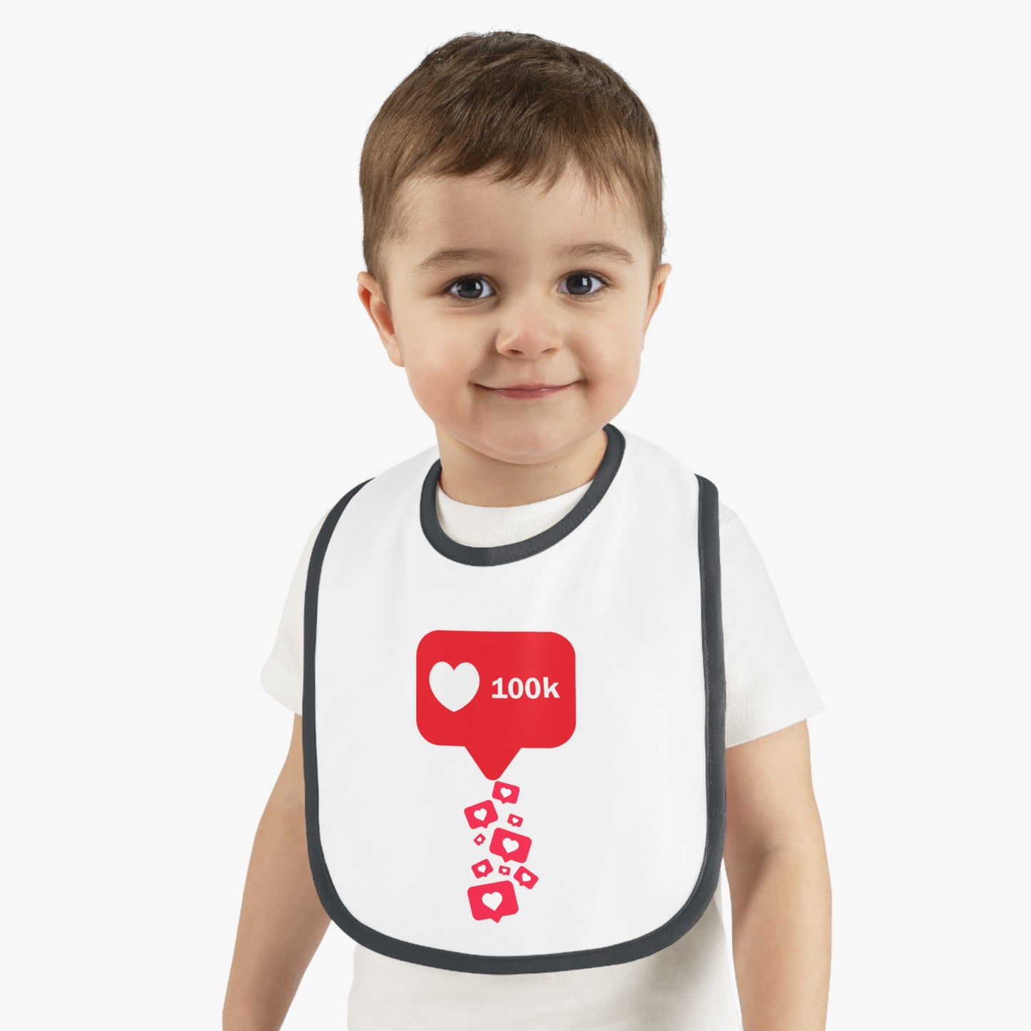 Infant Contrast Trim Bib - 100k Love Hearts Design