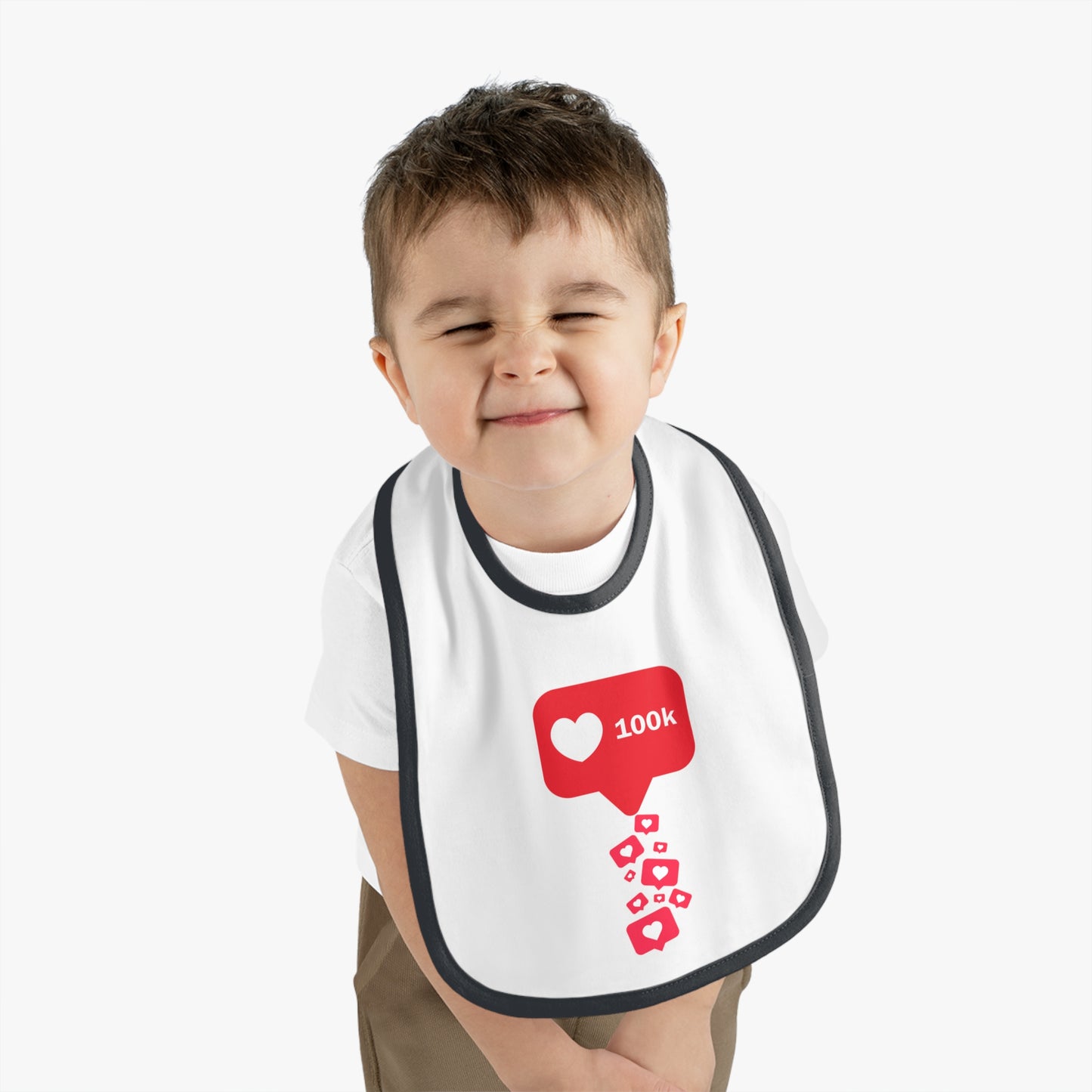 Infant Contrast Trim Bib - 100k Love Hearts Design