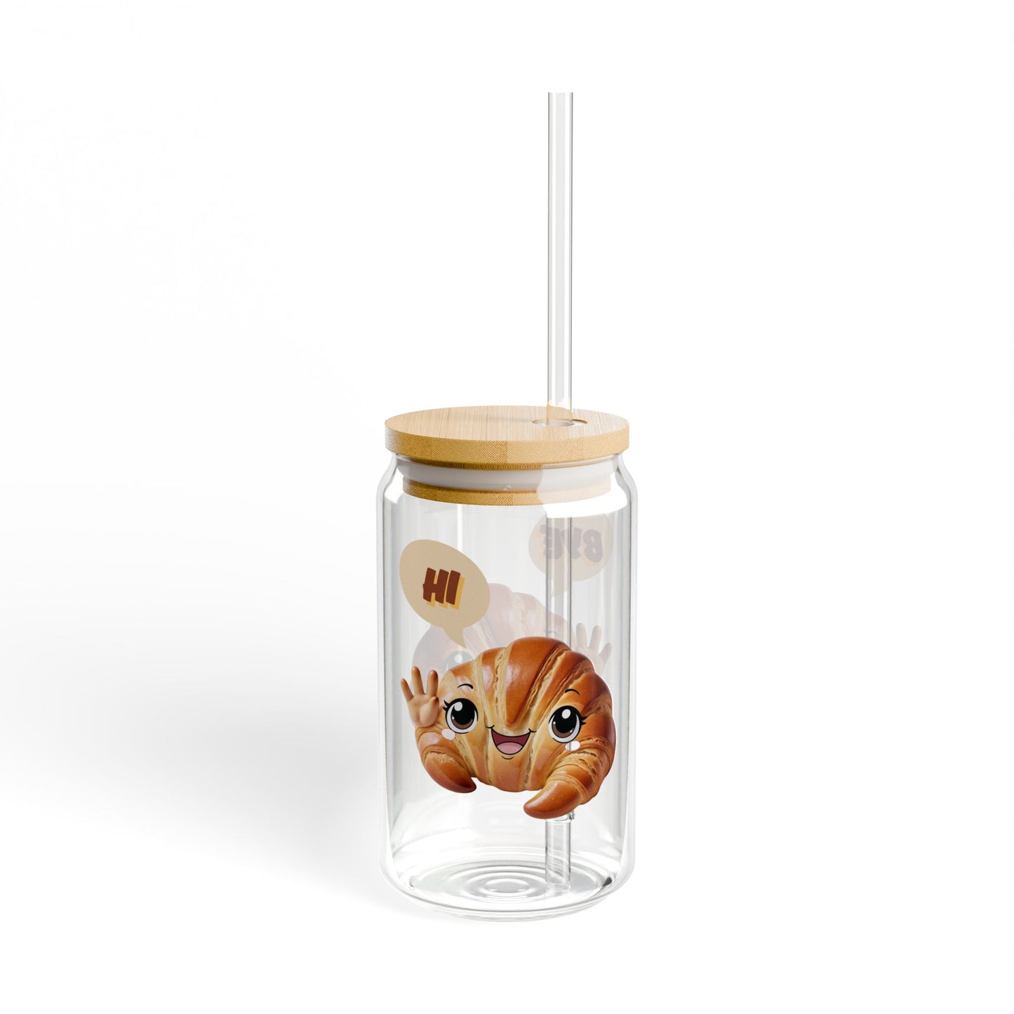 Glass Tumbler - Cute Croissant Greet 16oz