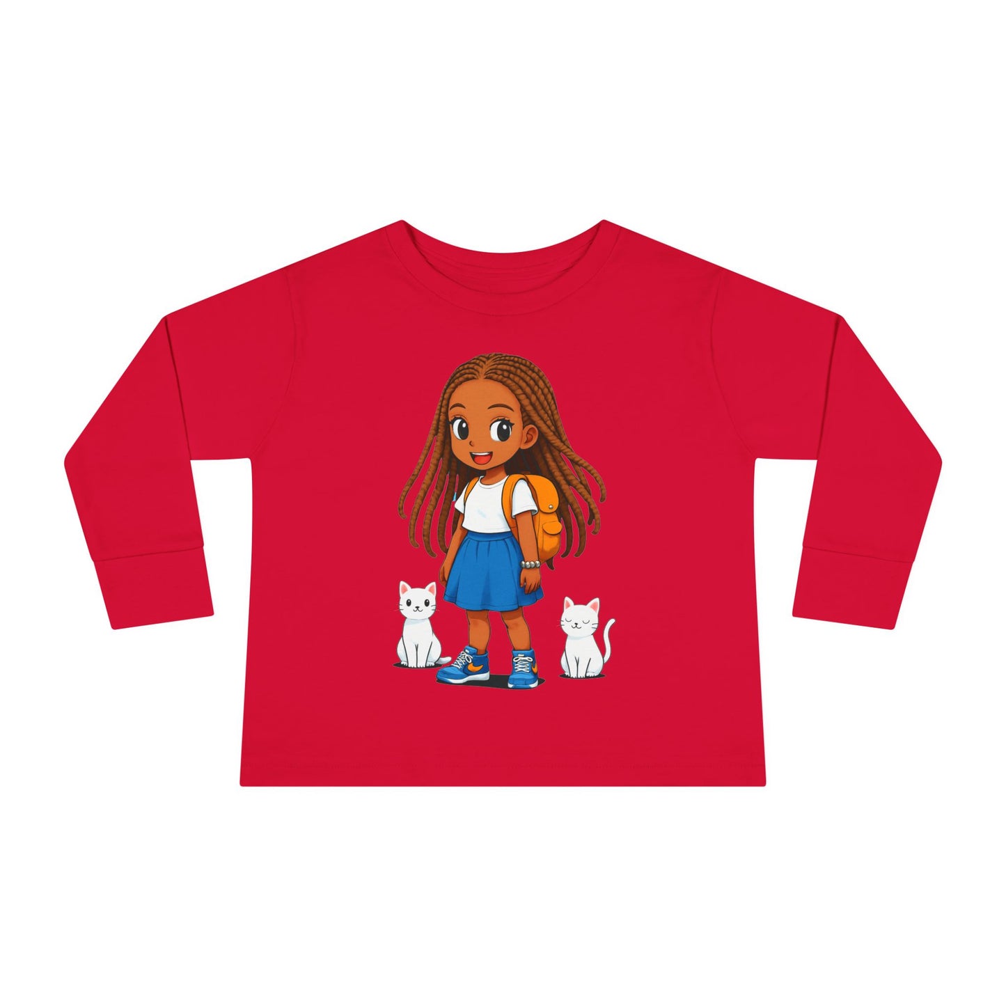 Toddler girl Long Sleeve Tee - Cute Girl with Cats Design