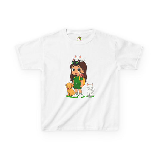 girlsTee - Cute Girl with Animals Design