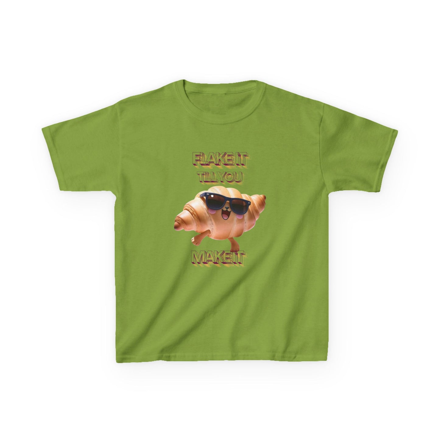 Flake It 'Til You Make It Kids Tee - Fun Croissant Design