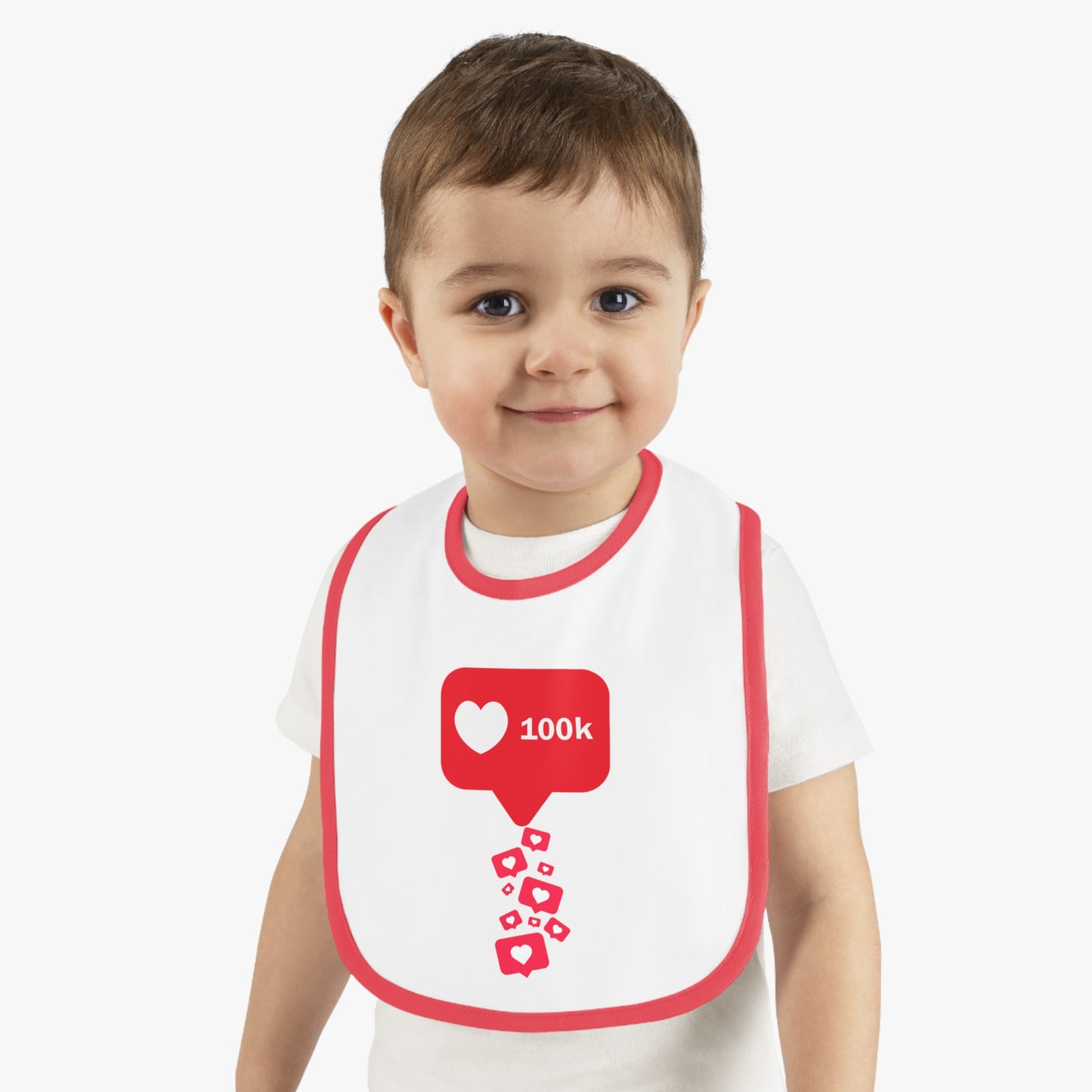 Infant Contrast Trim Bib - 100k Love Hearts Design