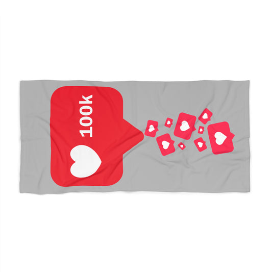 100K Likes Beach Towel - Trendy Social Media Design for Summer Fun